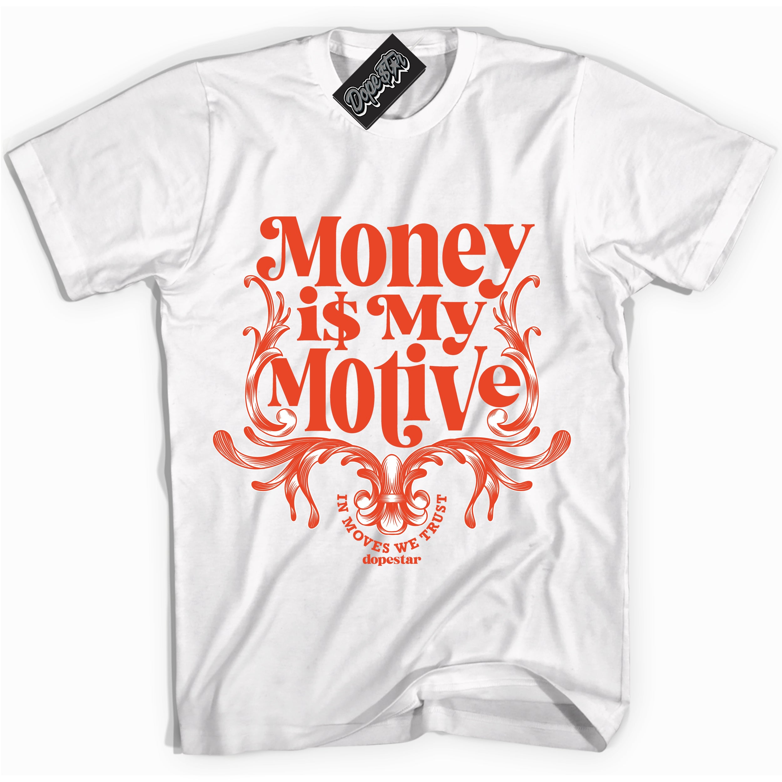 Nike Dunk Low Retro Cosmic Clay 'Money Is My Motive' Shirt - White Streetwear Mockup | Sneakerhead T-Shirt Matching Nike Dunk Low Retro Cosmic Clay | Limited Edition Urban Streetwear for Sneaker Matching OOTD | Outfits that pair perfectly with your ND Low Retro Cosmic Clay | Sneakerhead Fashion Must-Have Apparel for Men and Women