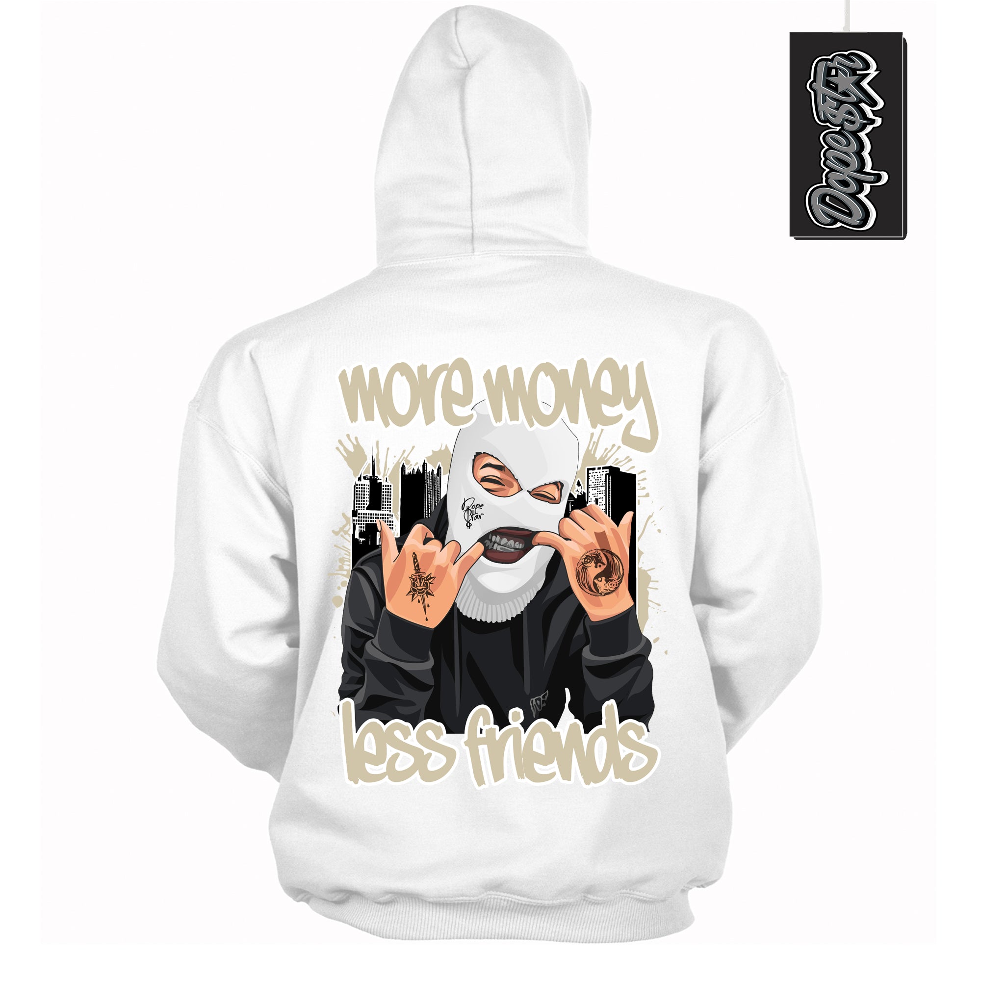 Cool White Hoodie with “ More Money Less Friends ” design that Perfectly Matches Gratitude 11s Sneakers.