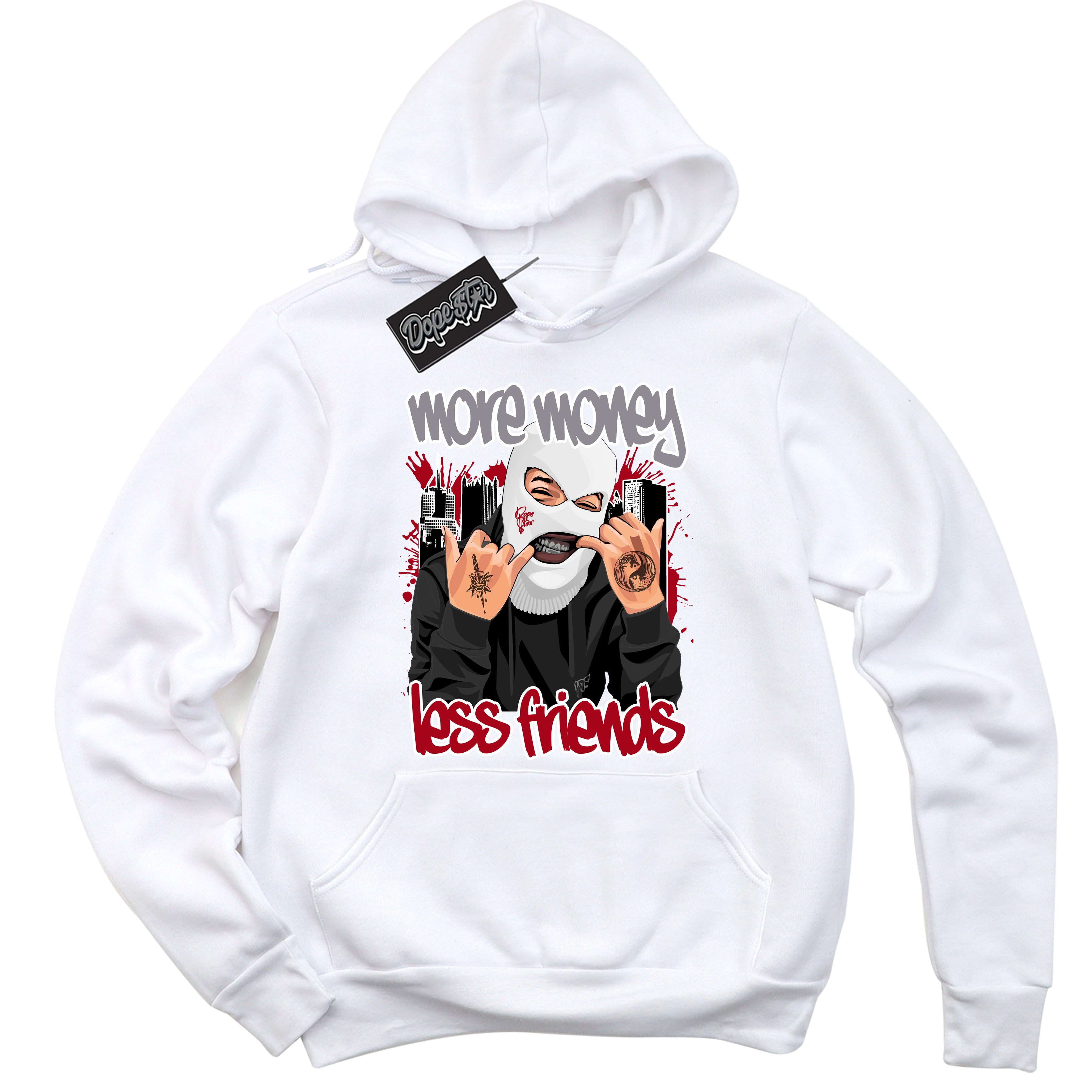Cool White Hoodie with “ More Money Less Friends ” design that Perfectly Matches Bred Reimagined 4s Jordans.