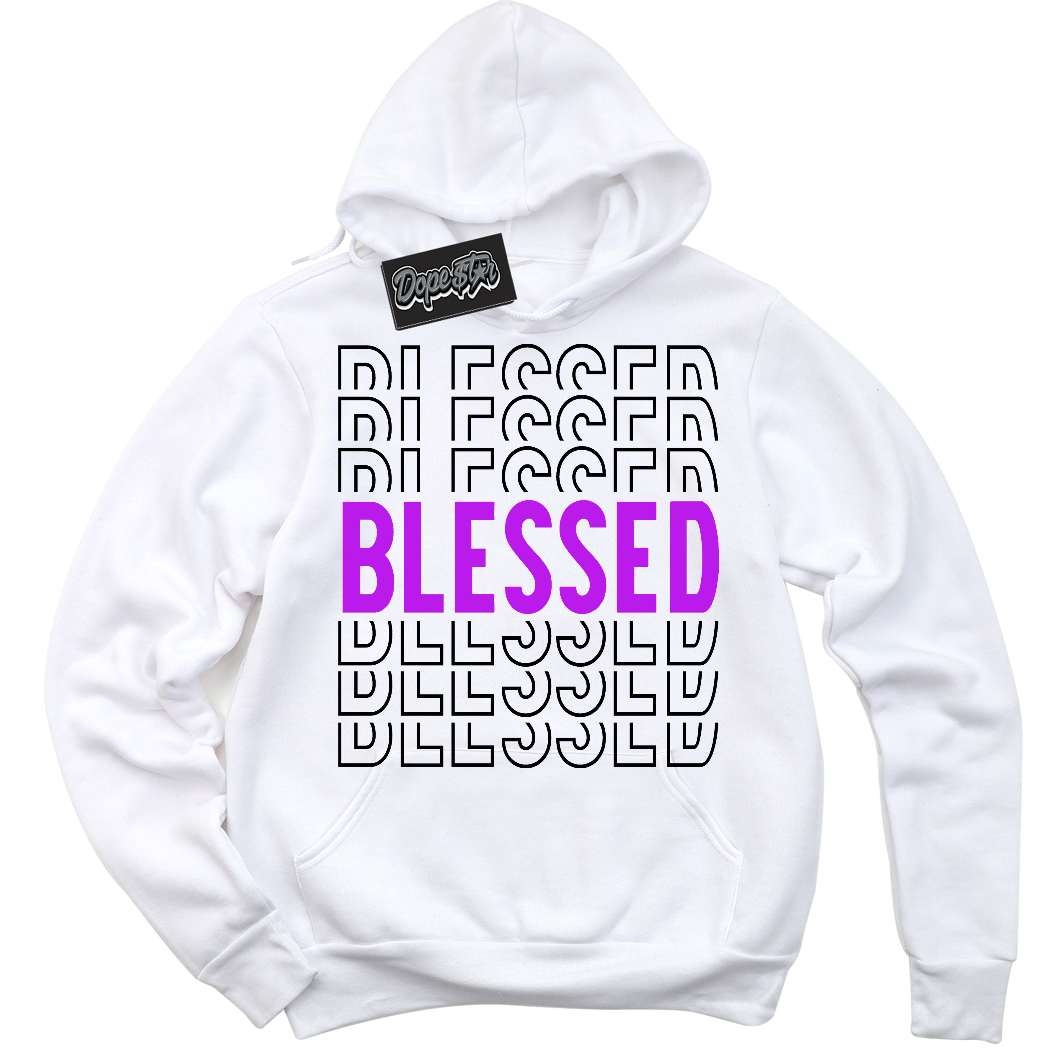 Cool White Hoodie with “ Blessed Stacked ” design that Perfectly Matches RTKT Genesis Dunk Sneakers.