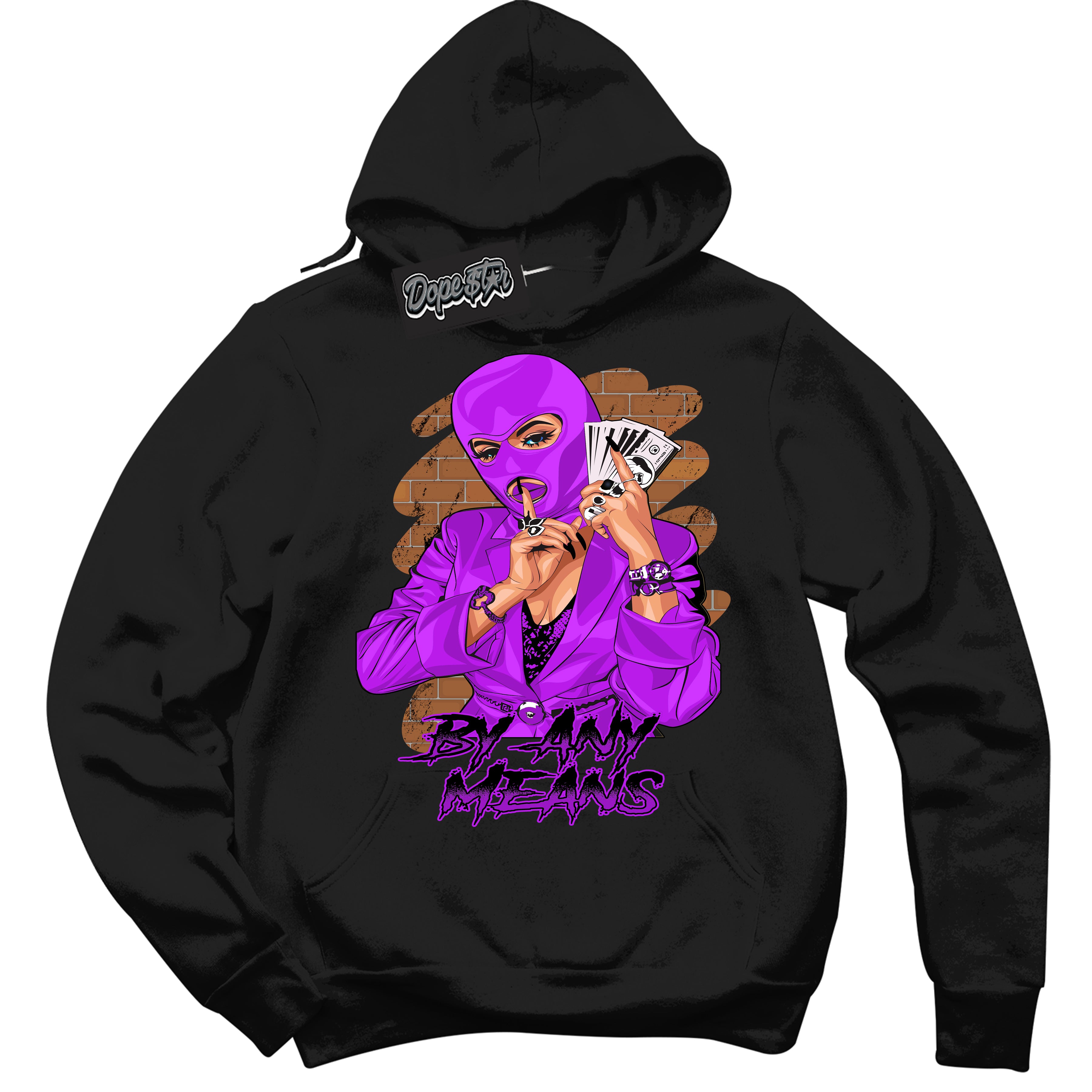 Cool Black Hoodie with “ By Any Means ” design that Perfectly Matches RTKT Genesis Dunk Sneakers.