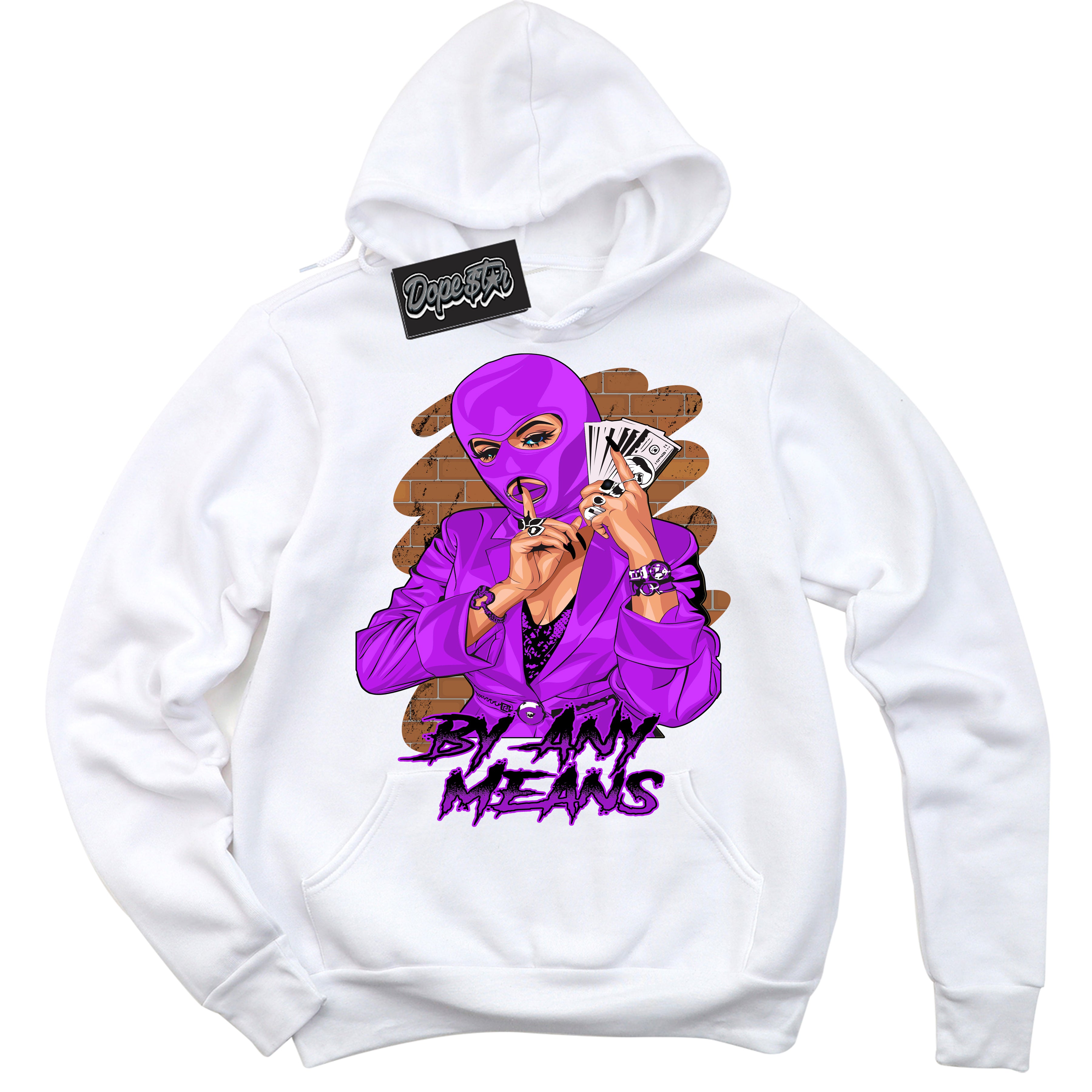Cool White Hoodie with “ By Any Means ” design that Perfectly Matches RTKT Genesis Dunk Sneakers.