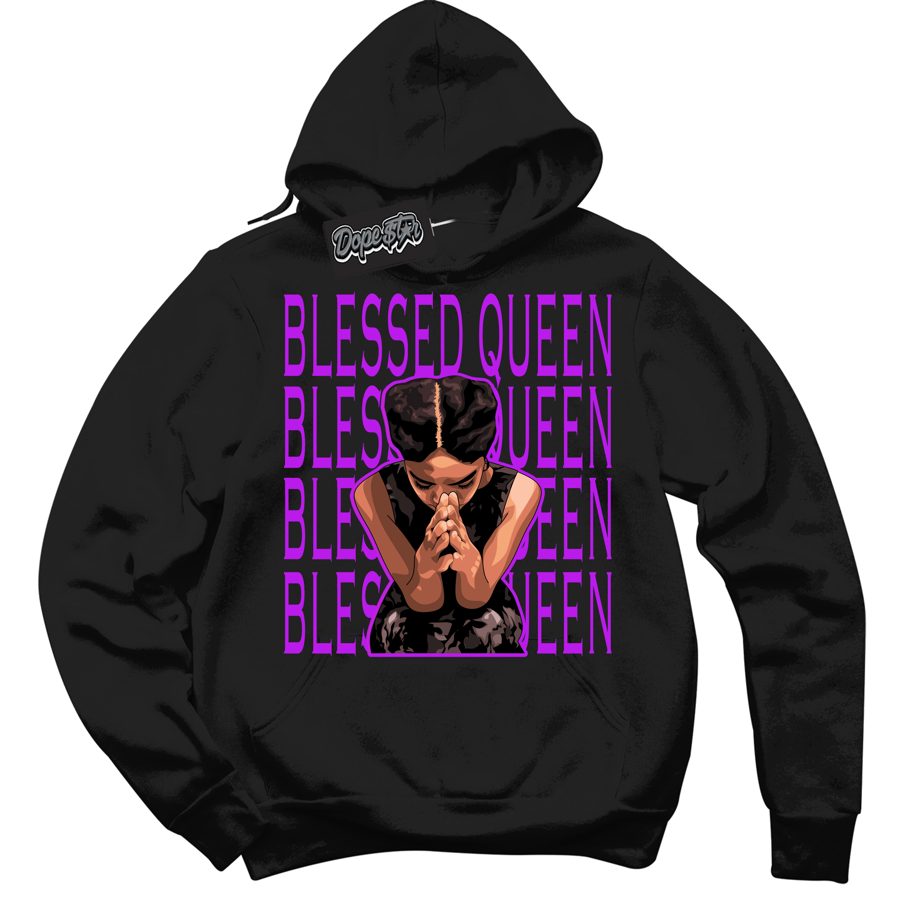 Cool Black Hoodie with “ Blessed Queen ” design that Perfectly Matches RTKT Genesis Dunk Sneakers.