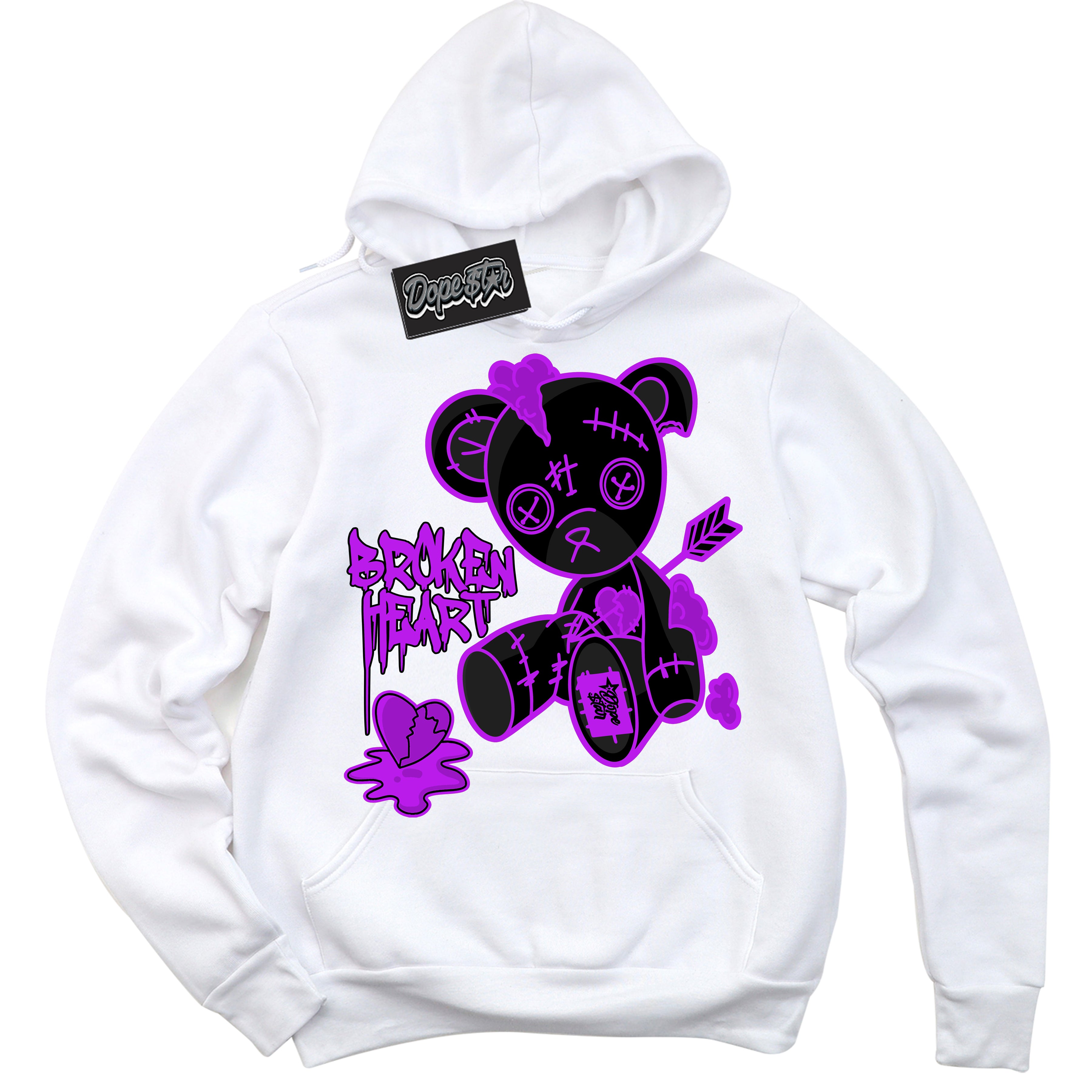 Cool White Hoodie with “ Broken Heart Bear ” design that Perfectly Matches RTKT Genesis Dunk Sneakers.