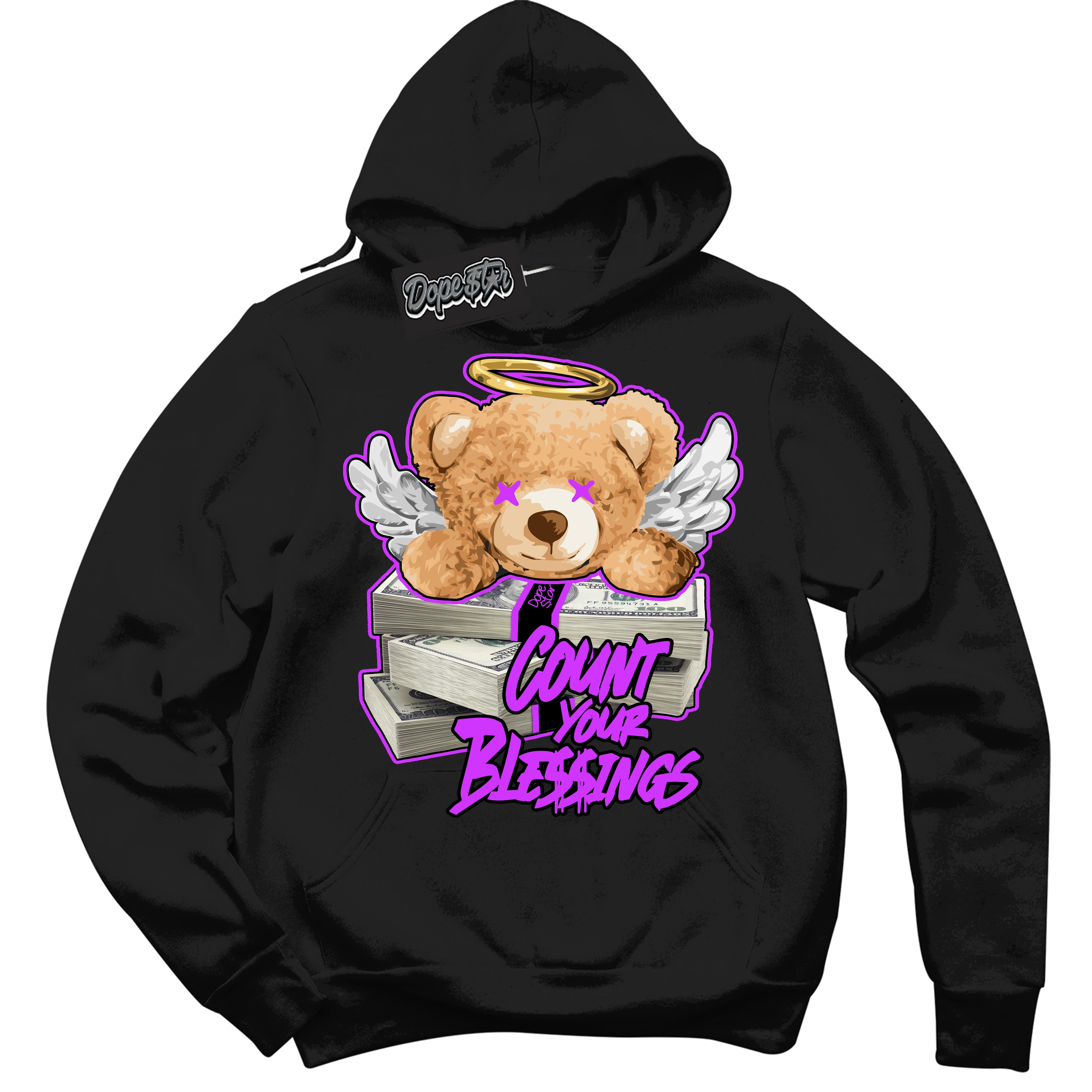 Cool Black Hoodie with “ Count Your Blessings ” design that Perfectly Matches RTKT Genesis Dunk Sneakers.