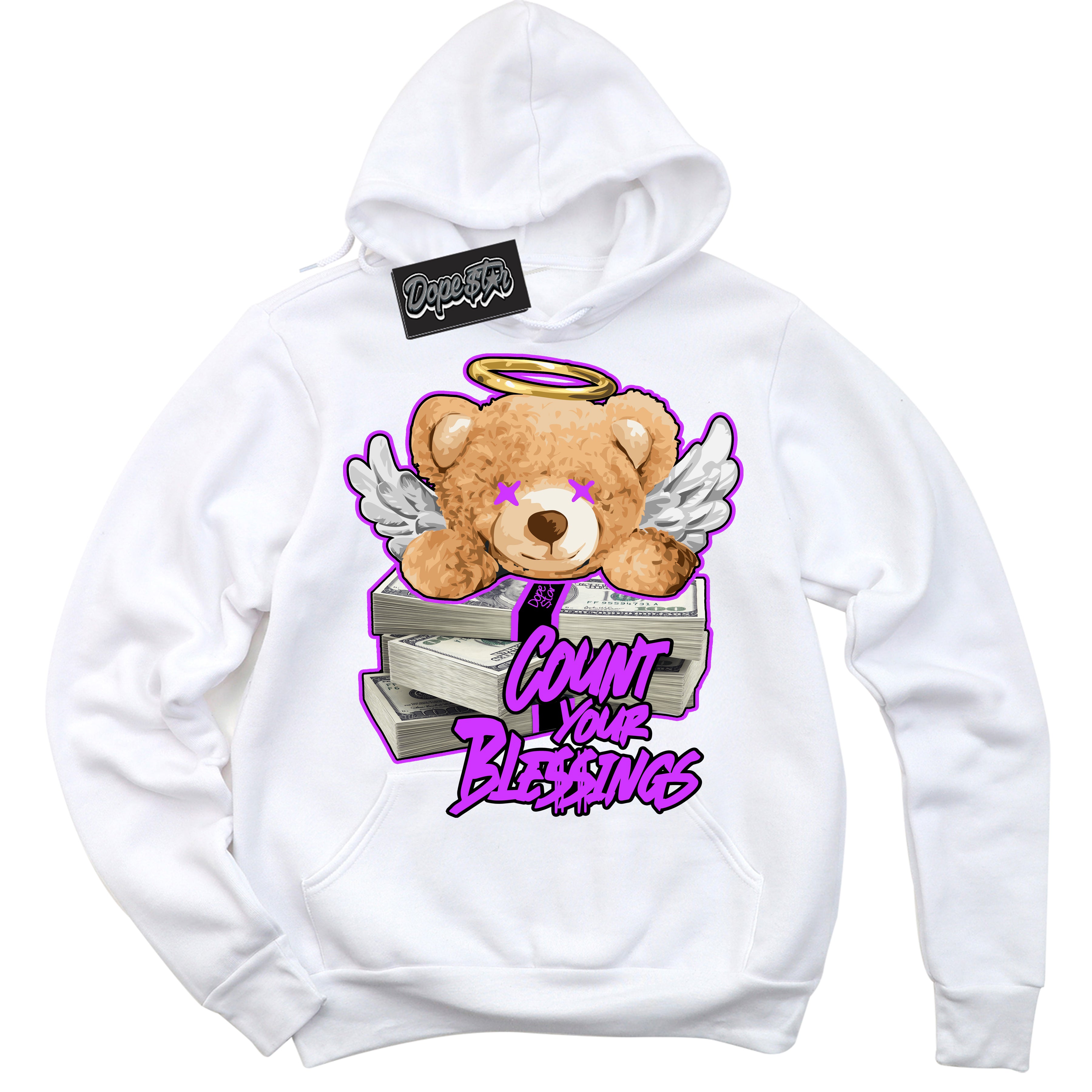 Cool White Hoodie with “ Count Your Blessings ” design that Perfectly Matches RTKT Genesis Dunk Sneakers.