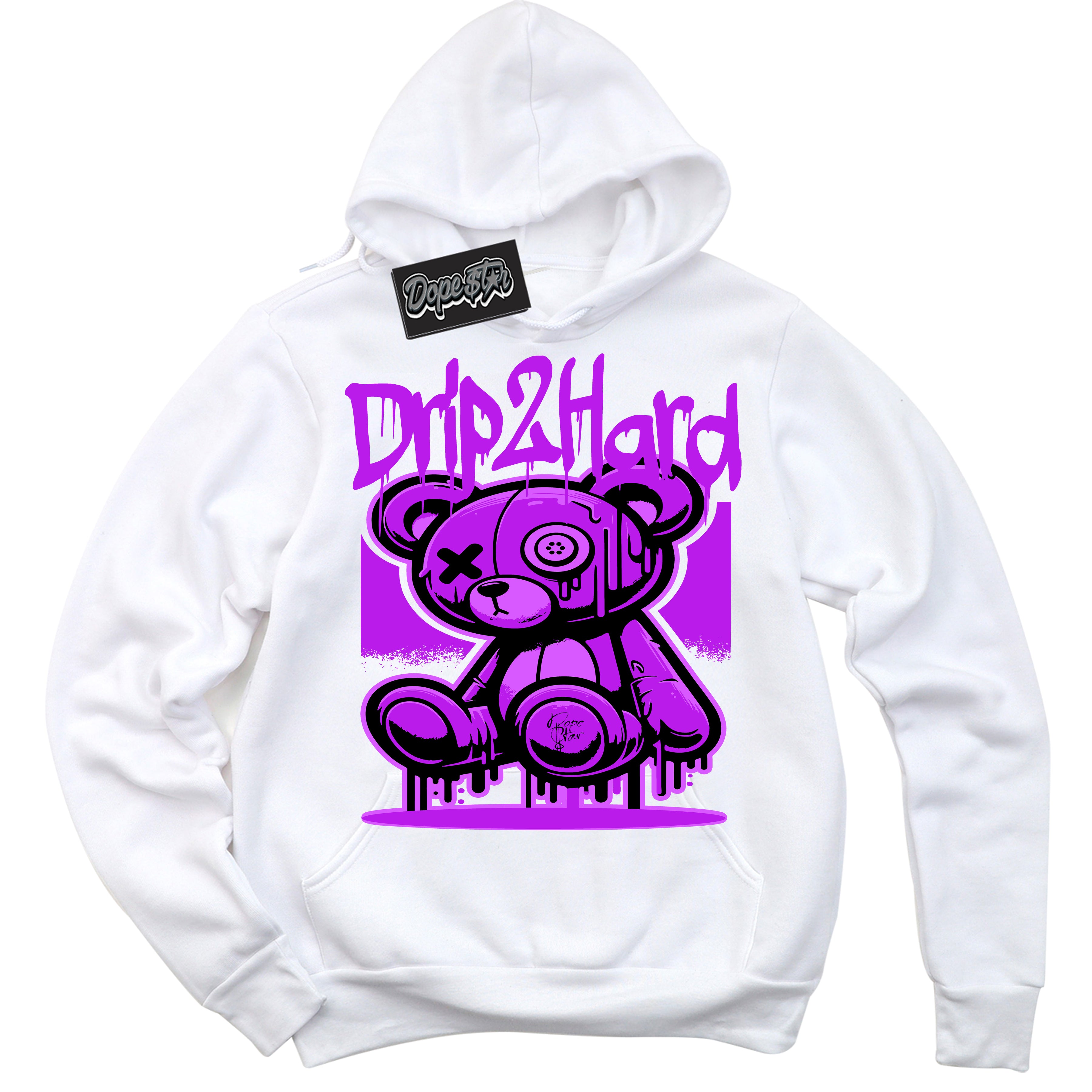 Cool White Hoodie with “ Drip 2 Hard ” design that Perfectly Matches RTKT Genesis Dunk Sneakers.