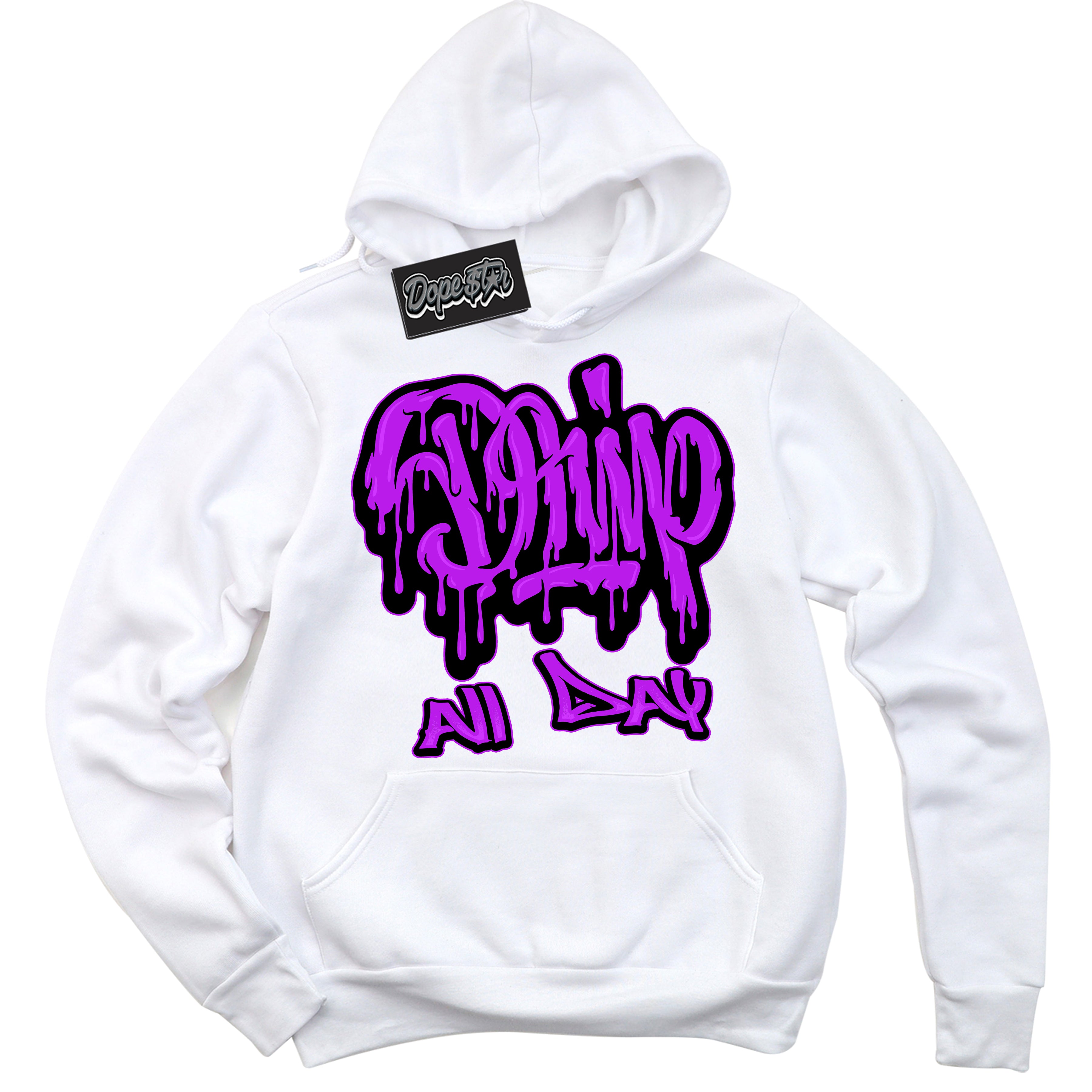 Cool White Hoodie with “ Drip All Day ” design that Perfectly Matches RTKT Genesis Dunk Sneakers.