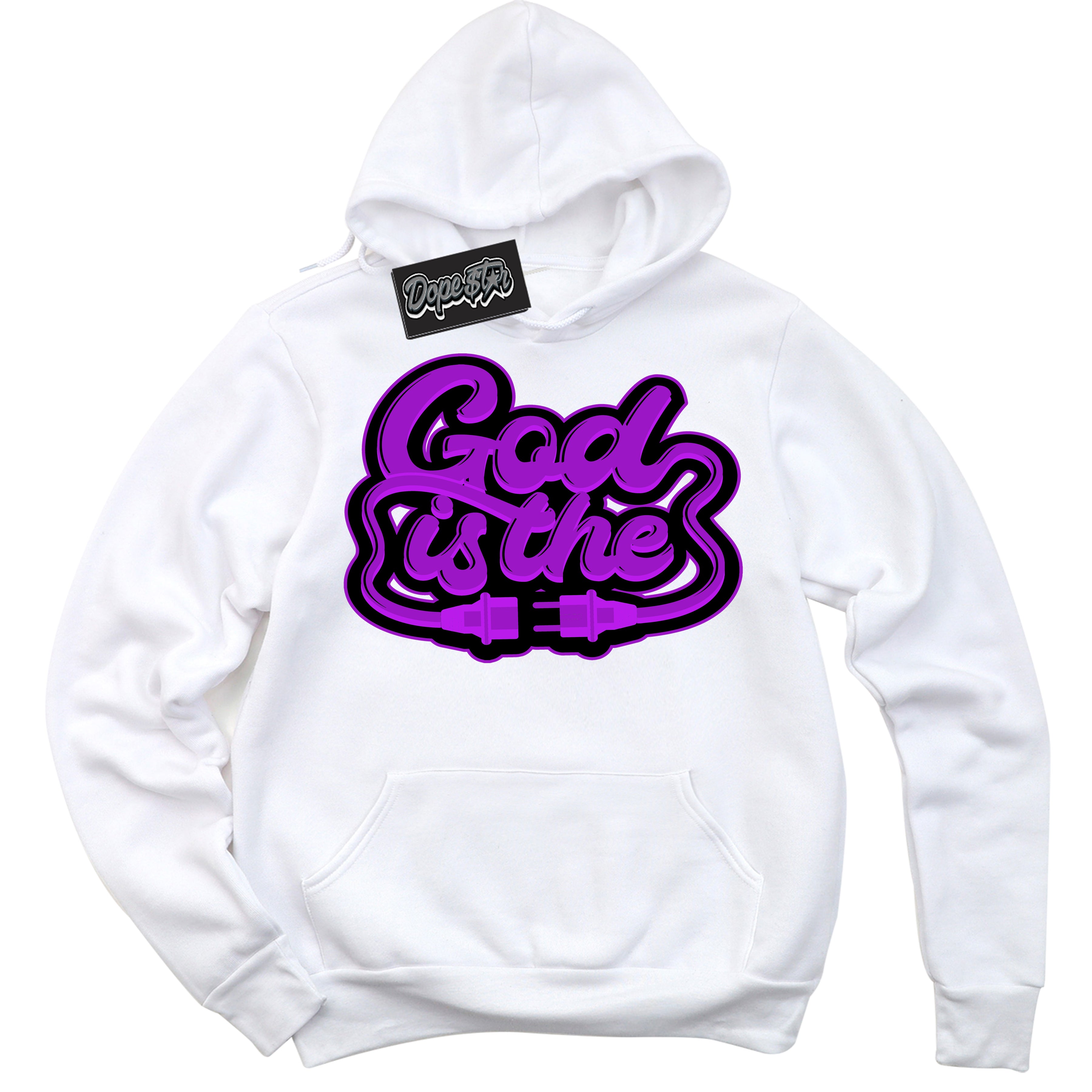 Cool White Hoodie with “ God Is The ” design that Perfectly Matches RTKT Genesis Dunk Sneakers.