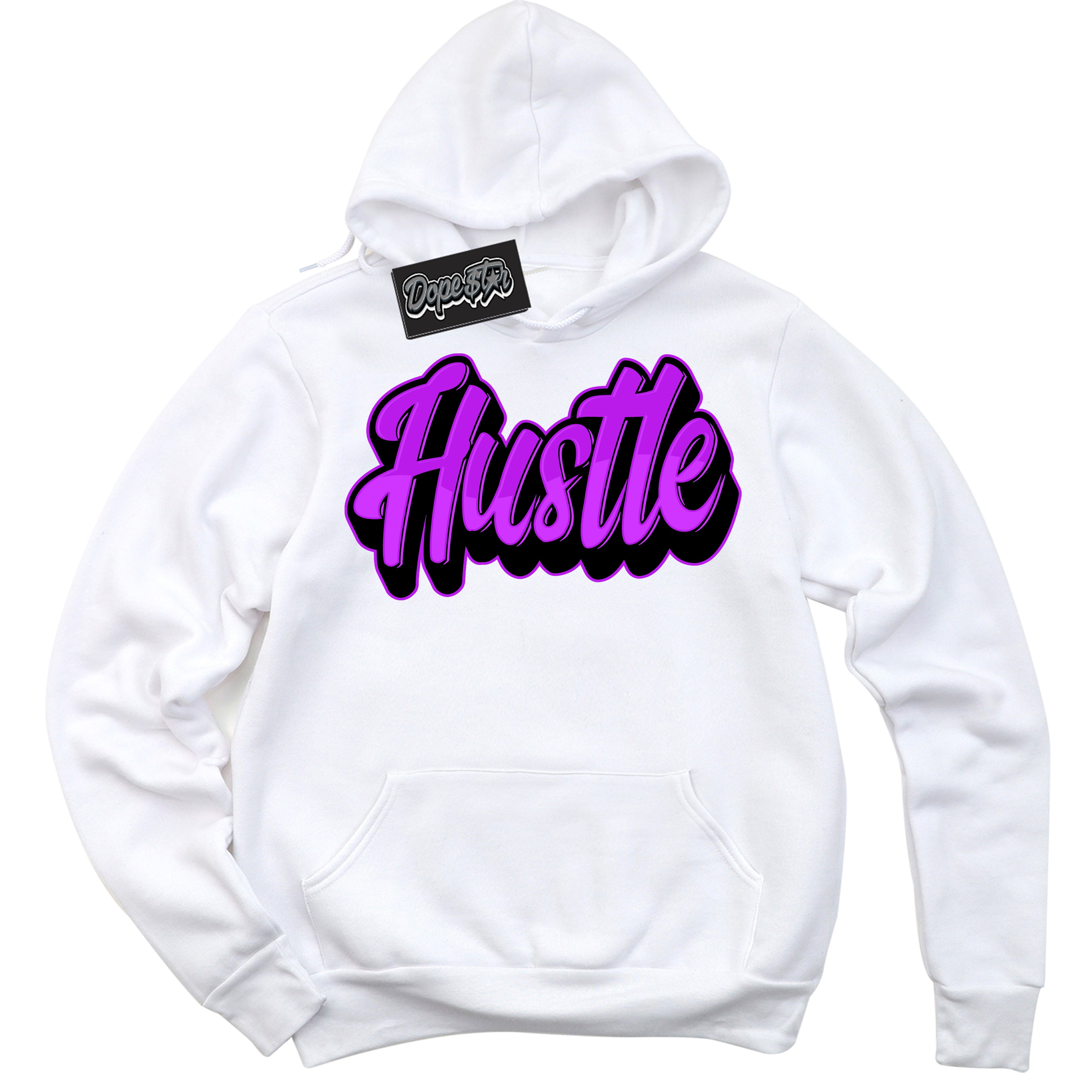 Cool White Hoodie with “ Hustle ” design that Perfectly Matches RTKT Genesis Dunk Sneakers.