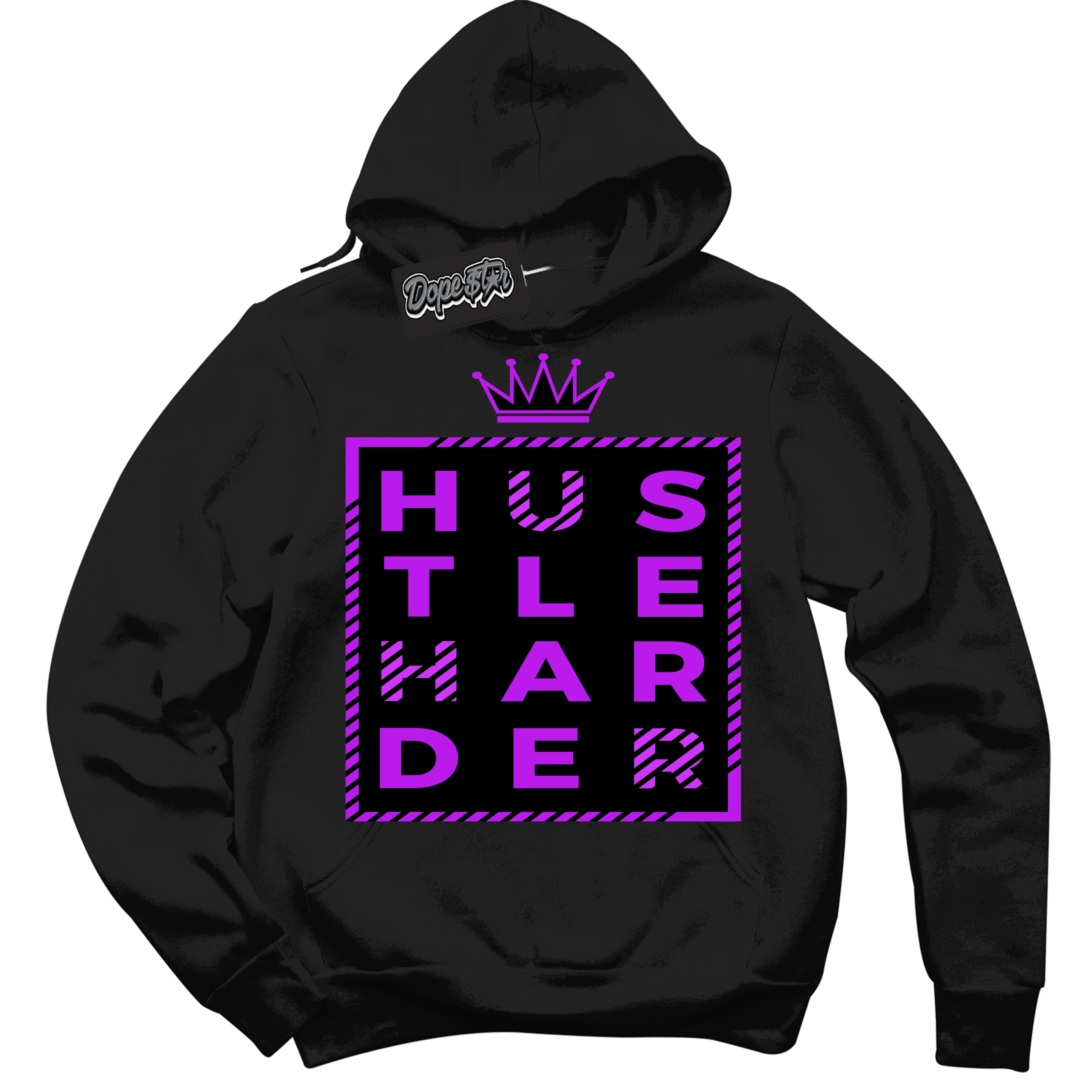 Cool Black Hoodie with “ Hustle Harder ” design that Perfectly Matches RTKT Genesis Dunk Sneakers.