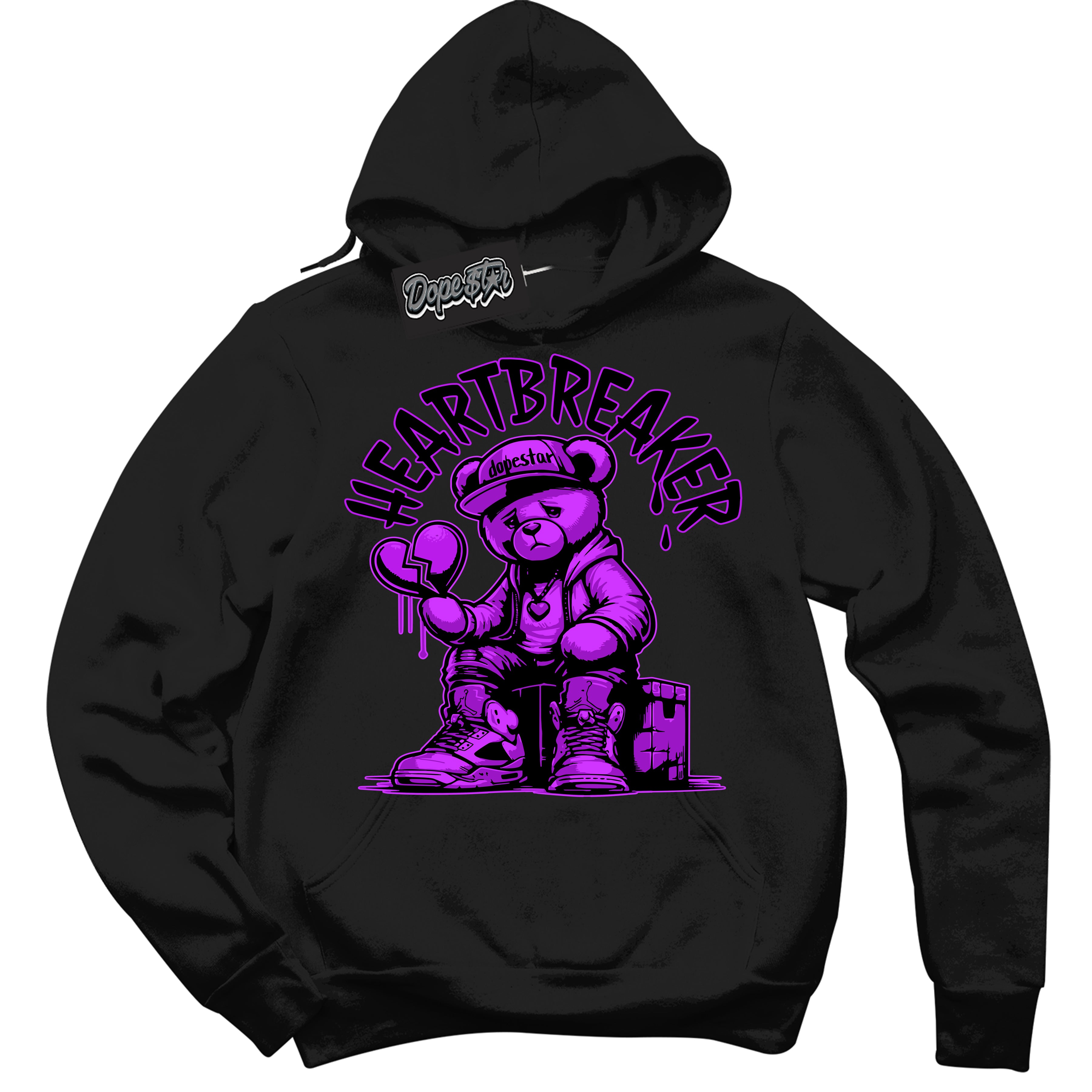 Cool Black Hoodie with “ Heartbreaker Bear ” design that Perfectly Matches RTKT Genesis Dunk Sneakers.