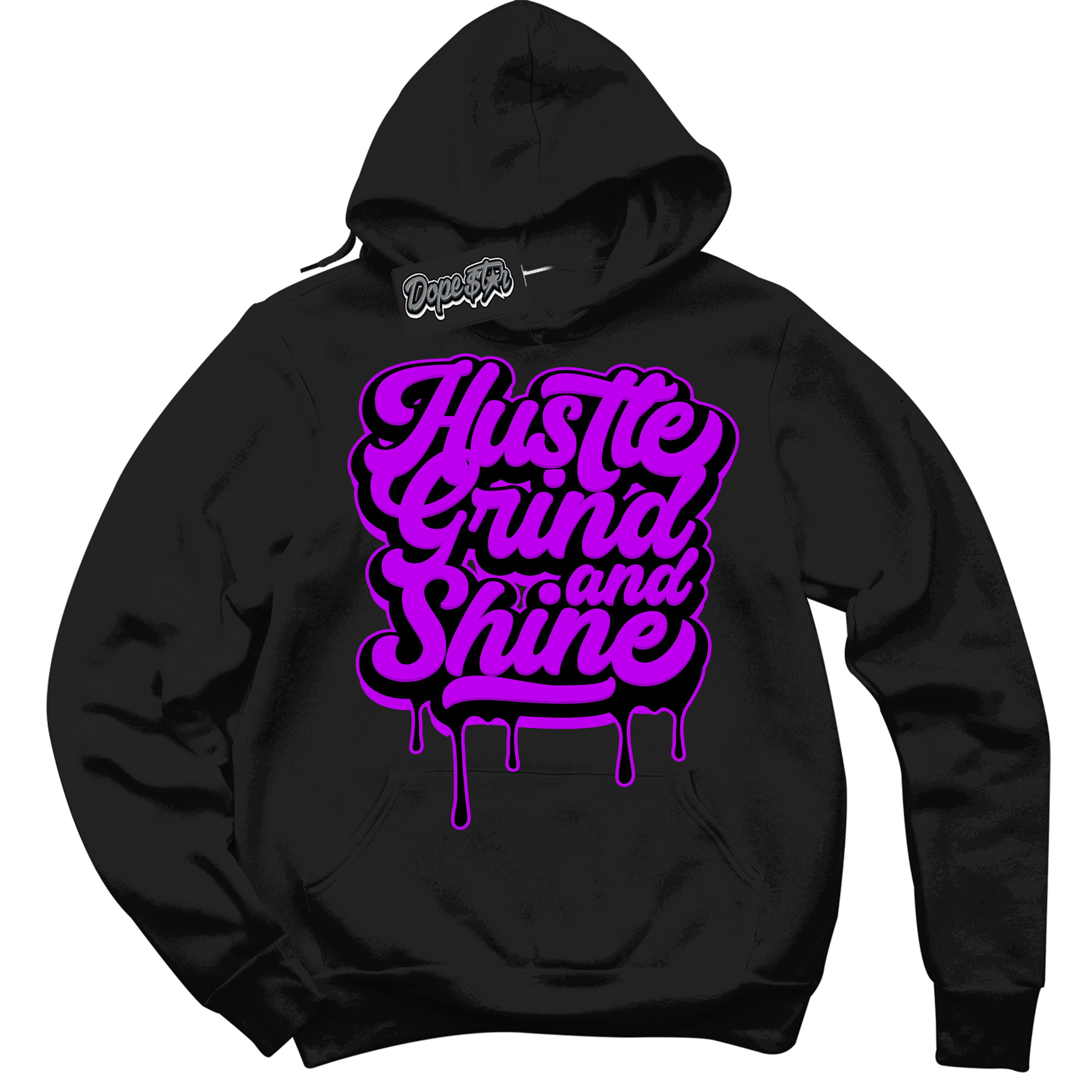 Cool Black Hoodie with “ Hustle Grind And Shine ” design that Perfectly Matches RTKT Genesis Dunk Sneakers.
