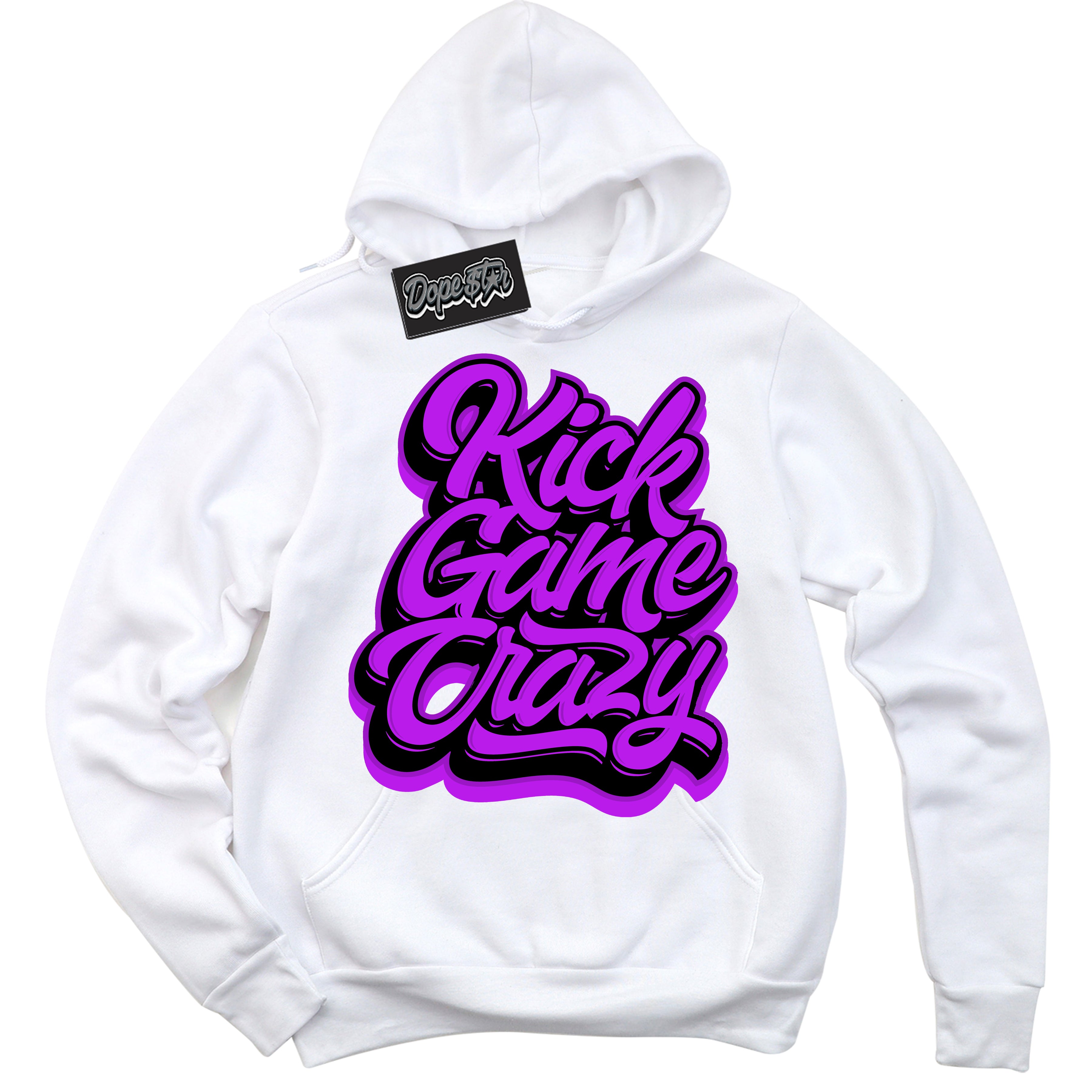 Cool White Hoodie with “ Kick Game Crazy ” design that Perfectly Matches RTKT Genesis Dunk Sneakers.