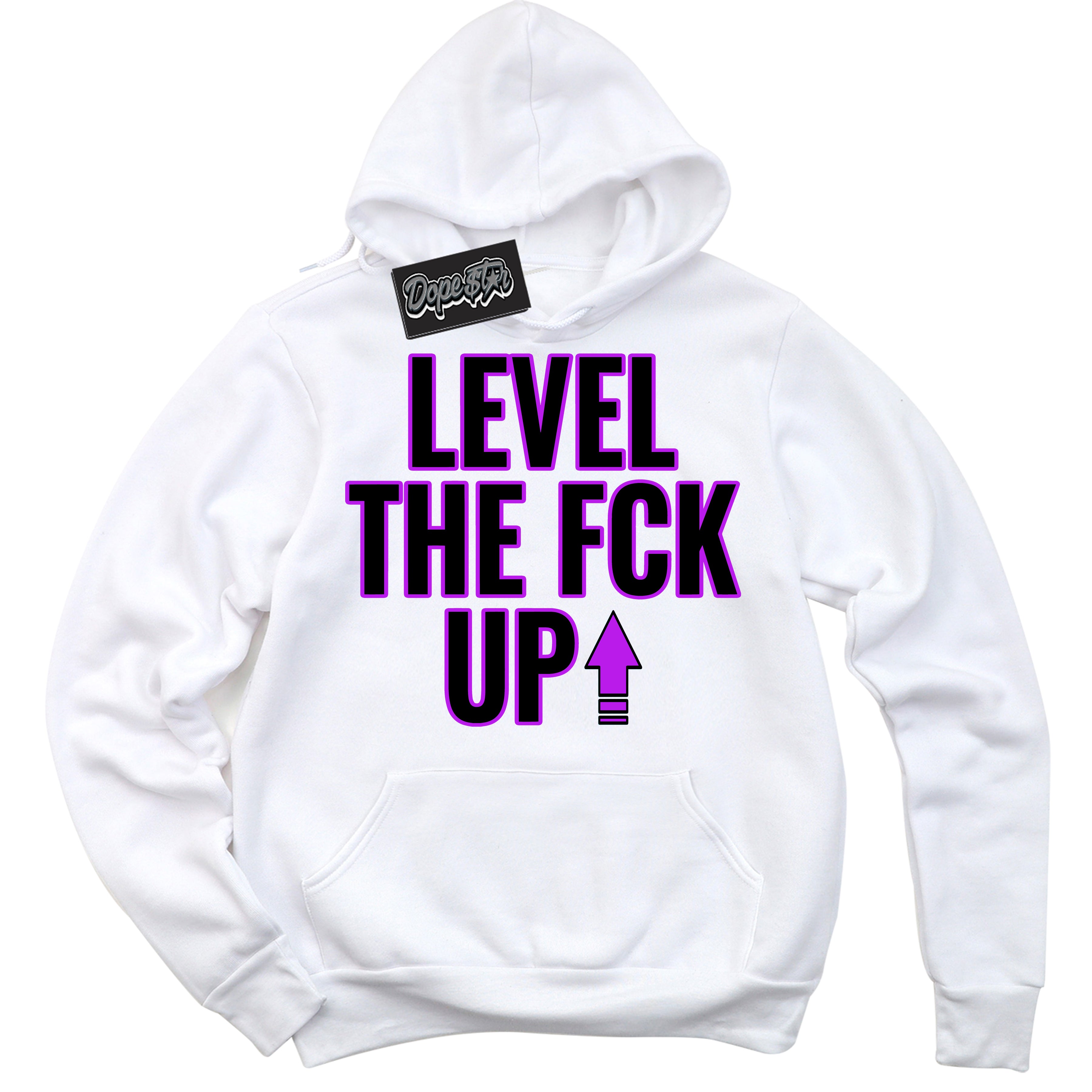 Cool White Hoodie with “ Level The Fck Up ” design that Perfectly Matches RTKT Genesis Dunk Sneakers.
