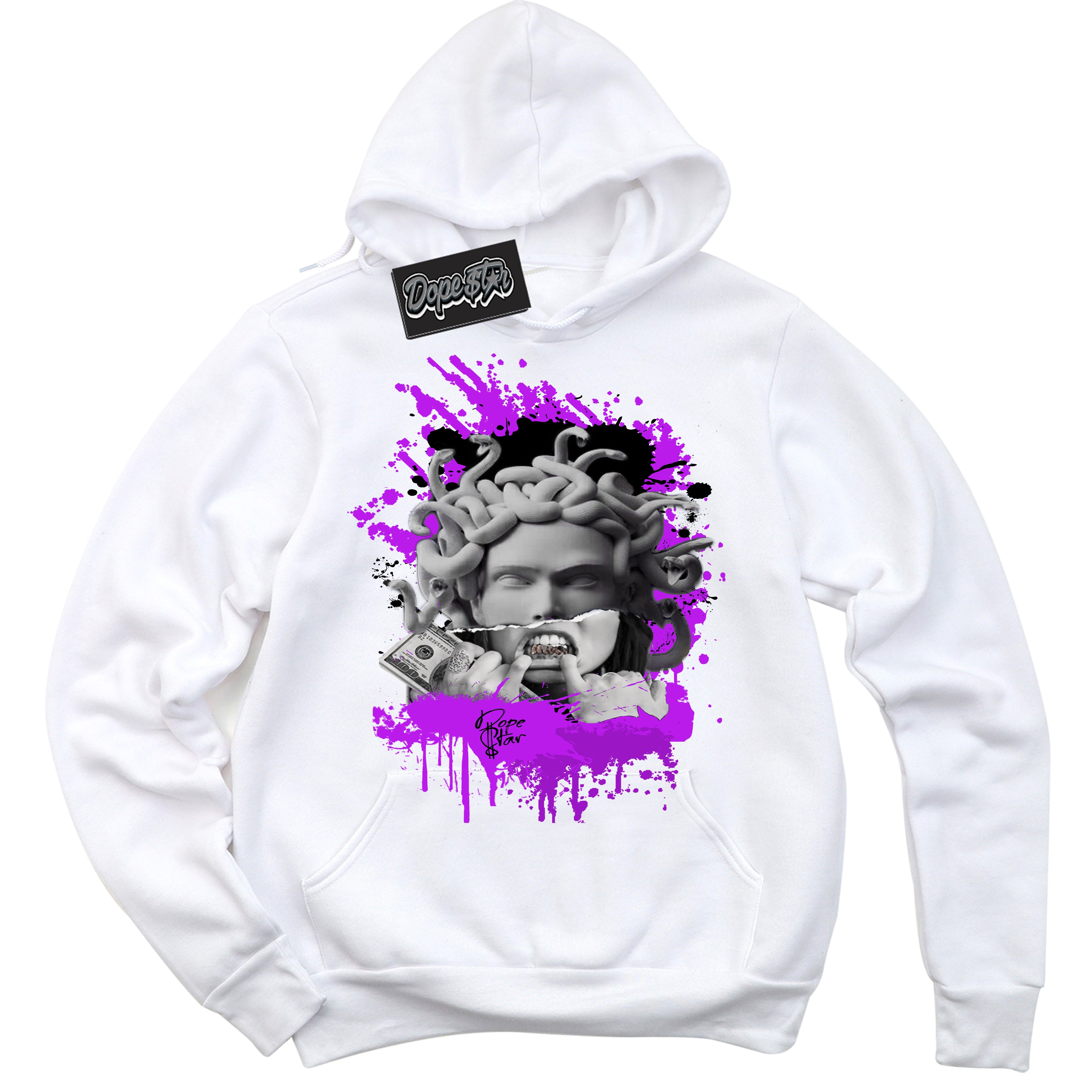 Cool White Hoodie with “ Medusa ” design that Perfectly Matches RTKT Genesis Dunk Sneakers.