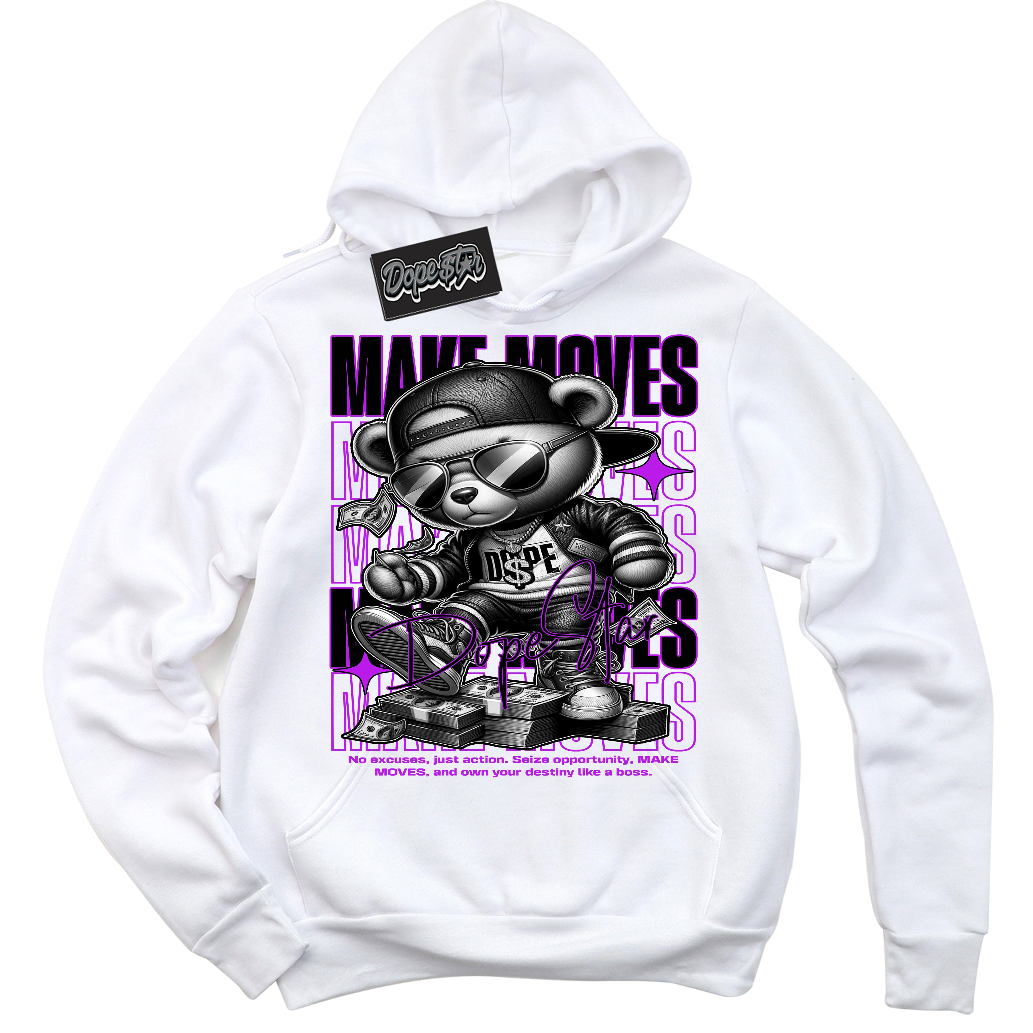Cool White Hoodie with “ Makin Moves ” design that Perfectly Matches RTKT Genesis Dunk Sneakers.