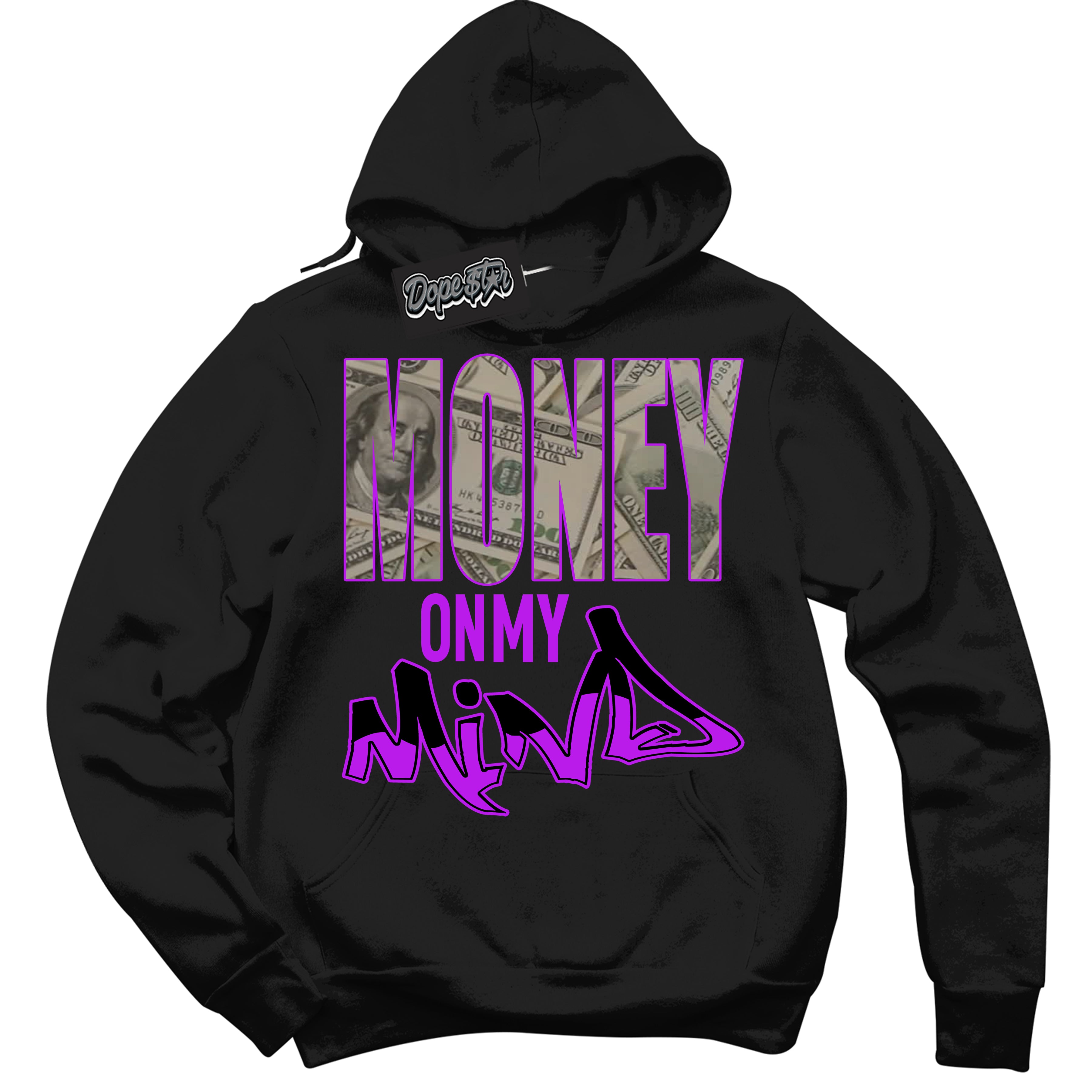 Cool Black Hoodie with “ Money On My Mind ” design that Perfectly Matches RTKT Genesis Dunk Sneakers.