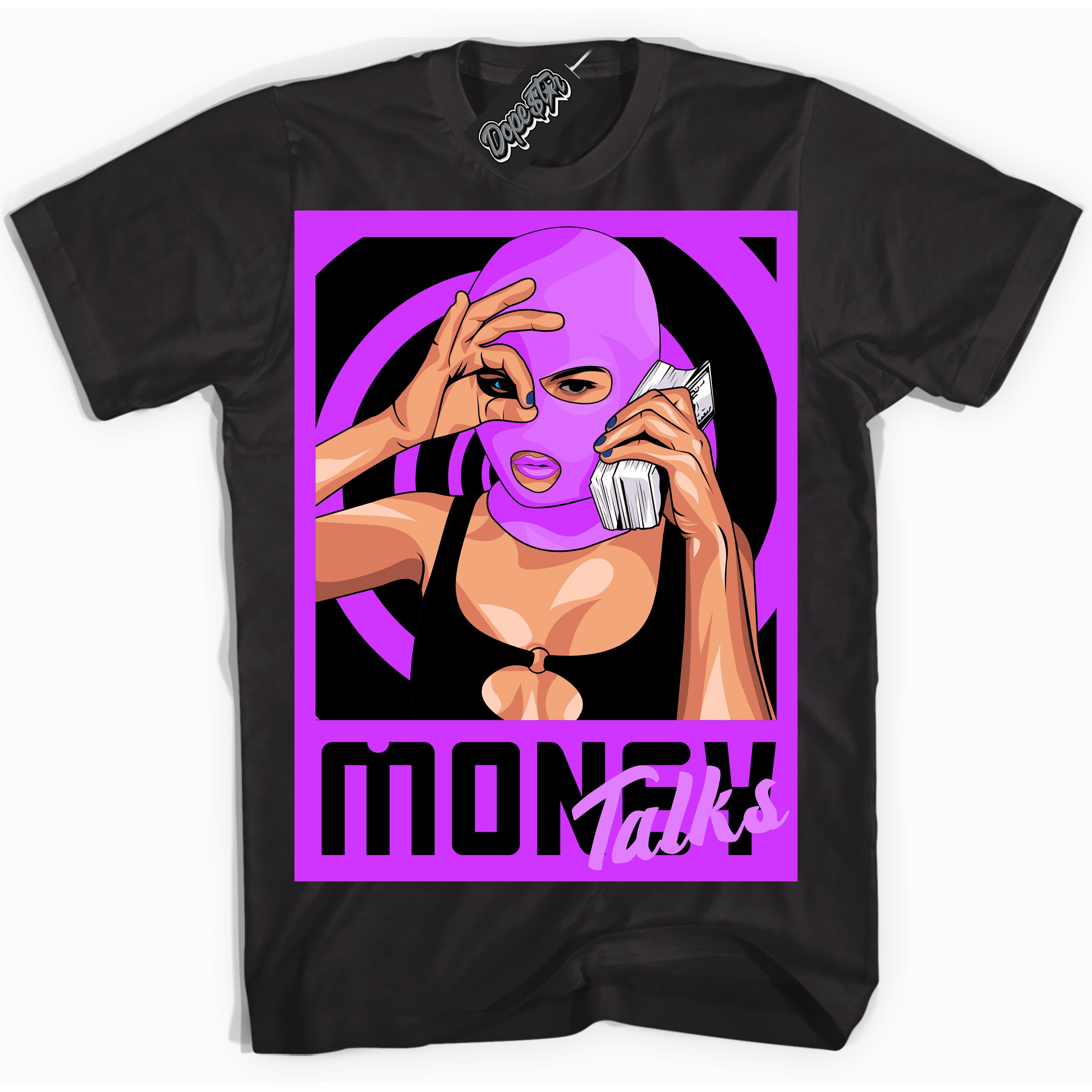 Cool Black Shirt with “ Money Talks” design that perfectly matches RTKT Genesis Dunk Sneakers.