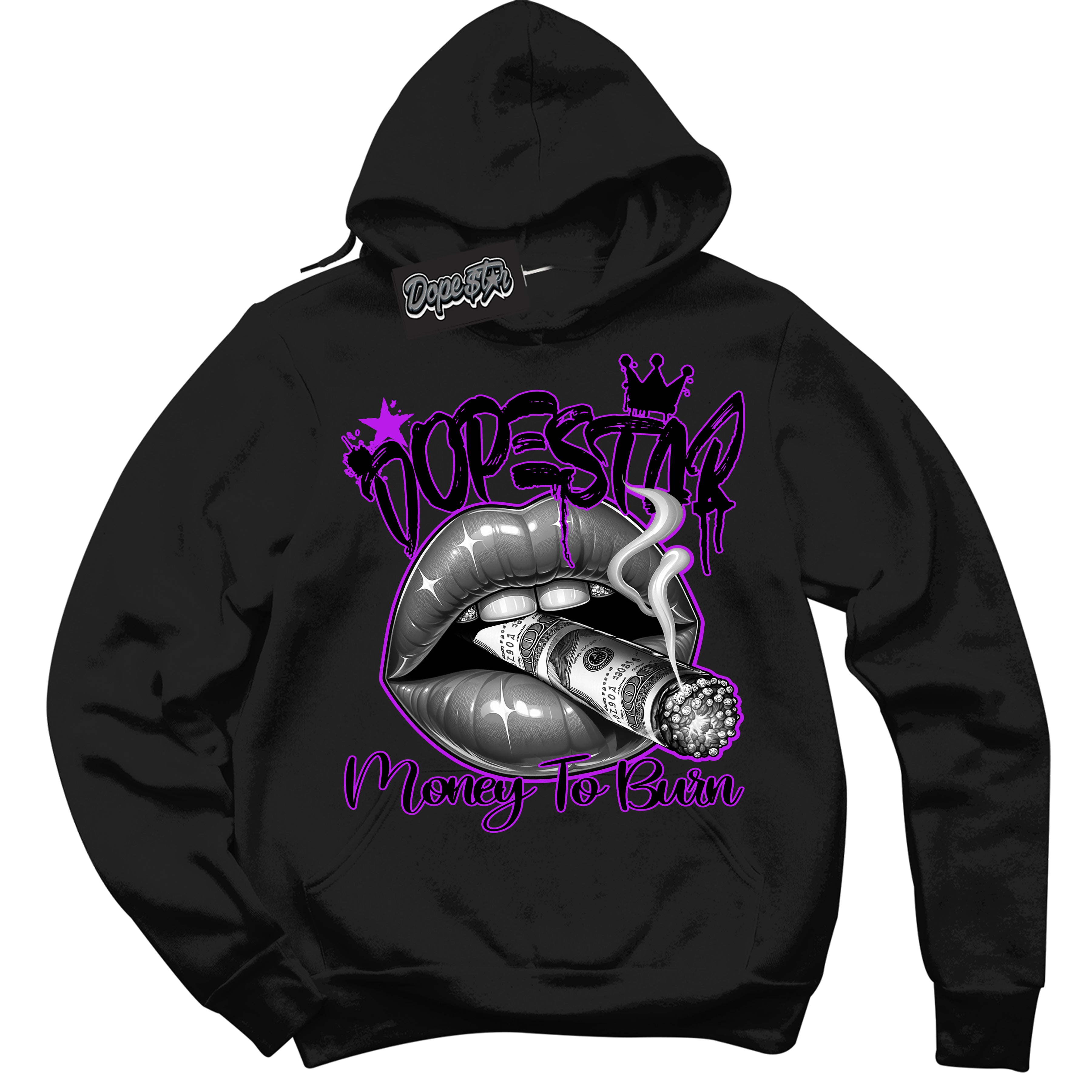Cool Black Hoodie with “ Money To Burn ” design that Perfectly Matches RTKT Genesis Dunk Sneakers.
