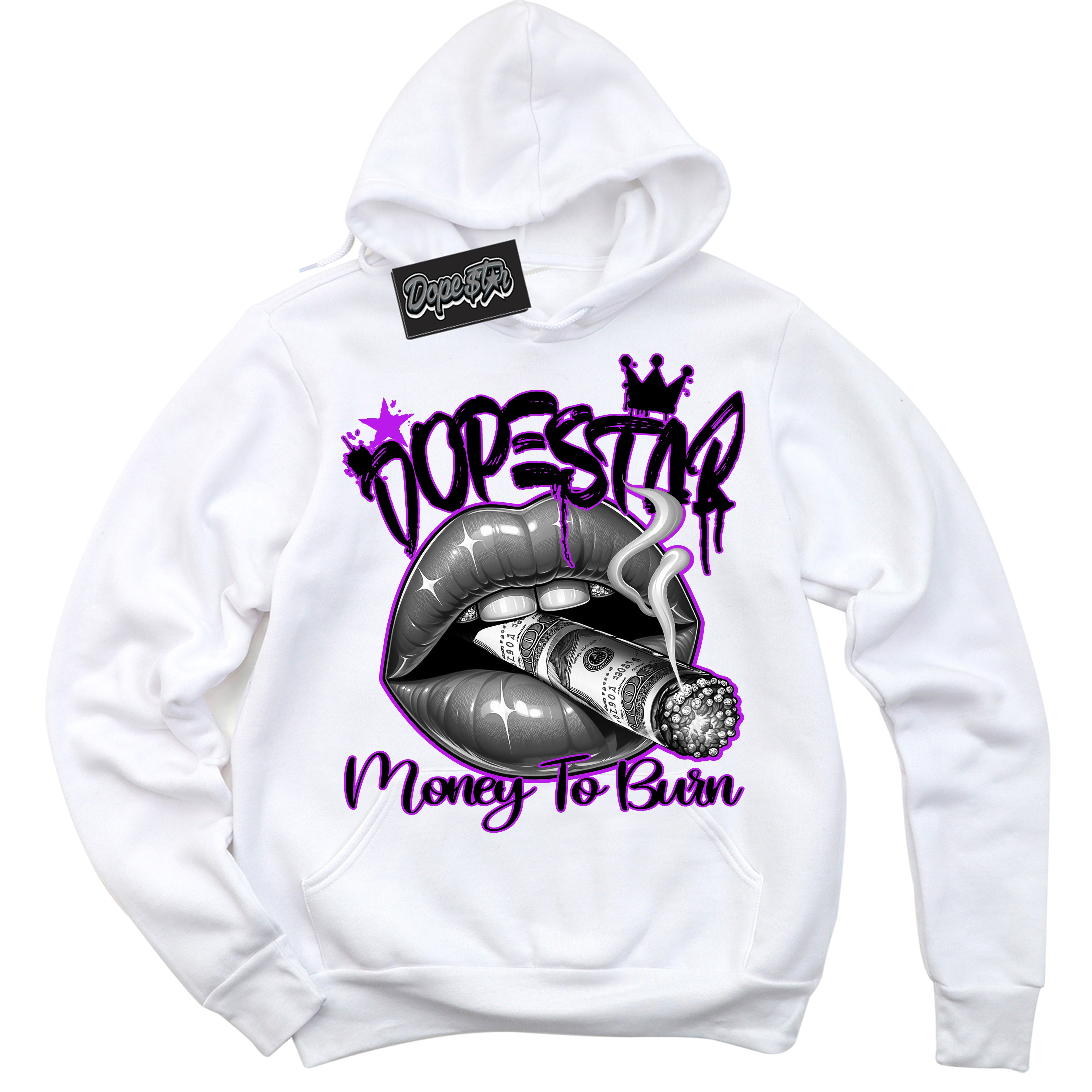 Cool White Hoodie with “ Money To Burn ” design that Perfectly Matches RTKT Genesis Dunk Sneakers.