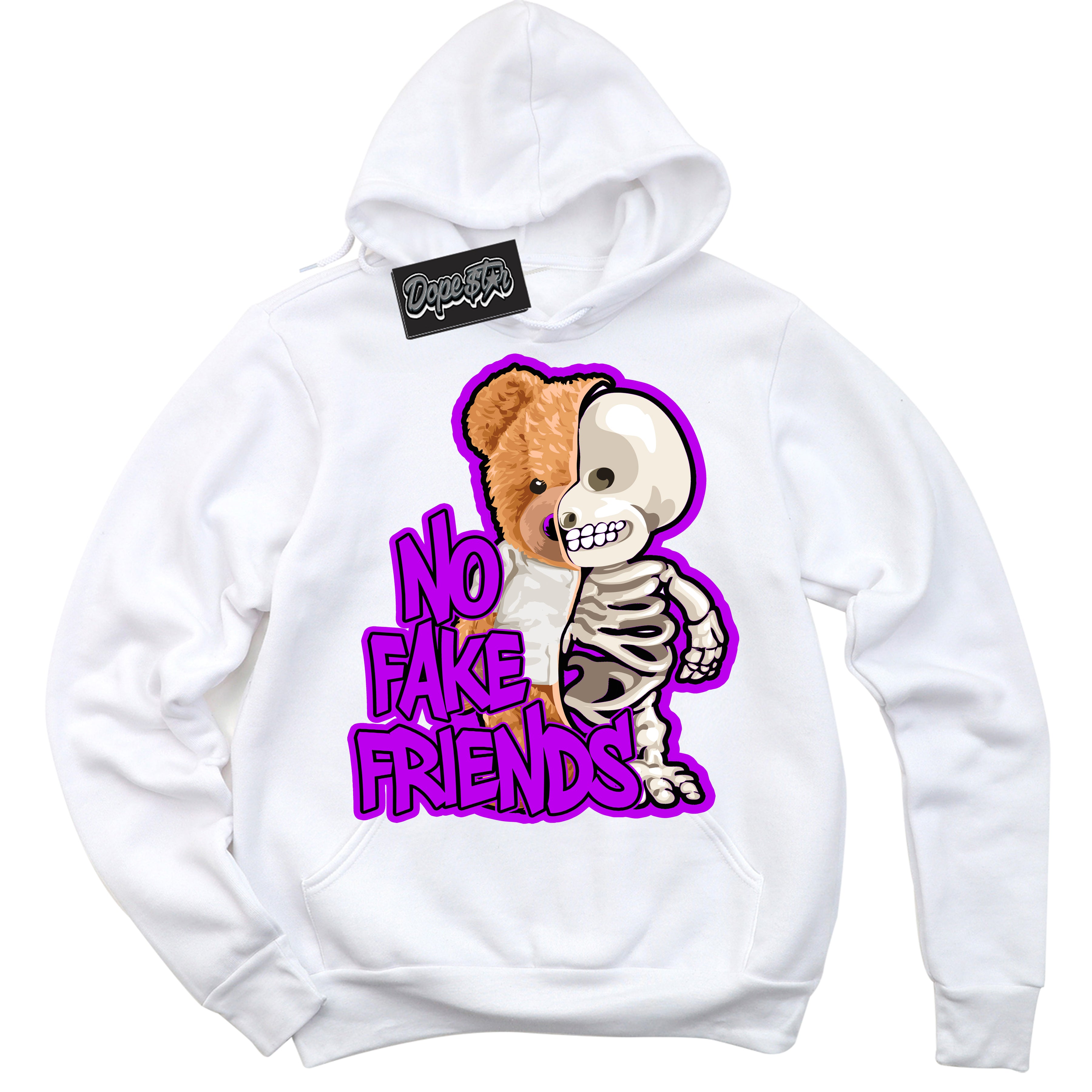 Cool White Hoodie with “ No Fake Friends ” design that Perfectly Matches RTKT Genesis Dunk Sneakers.