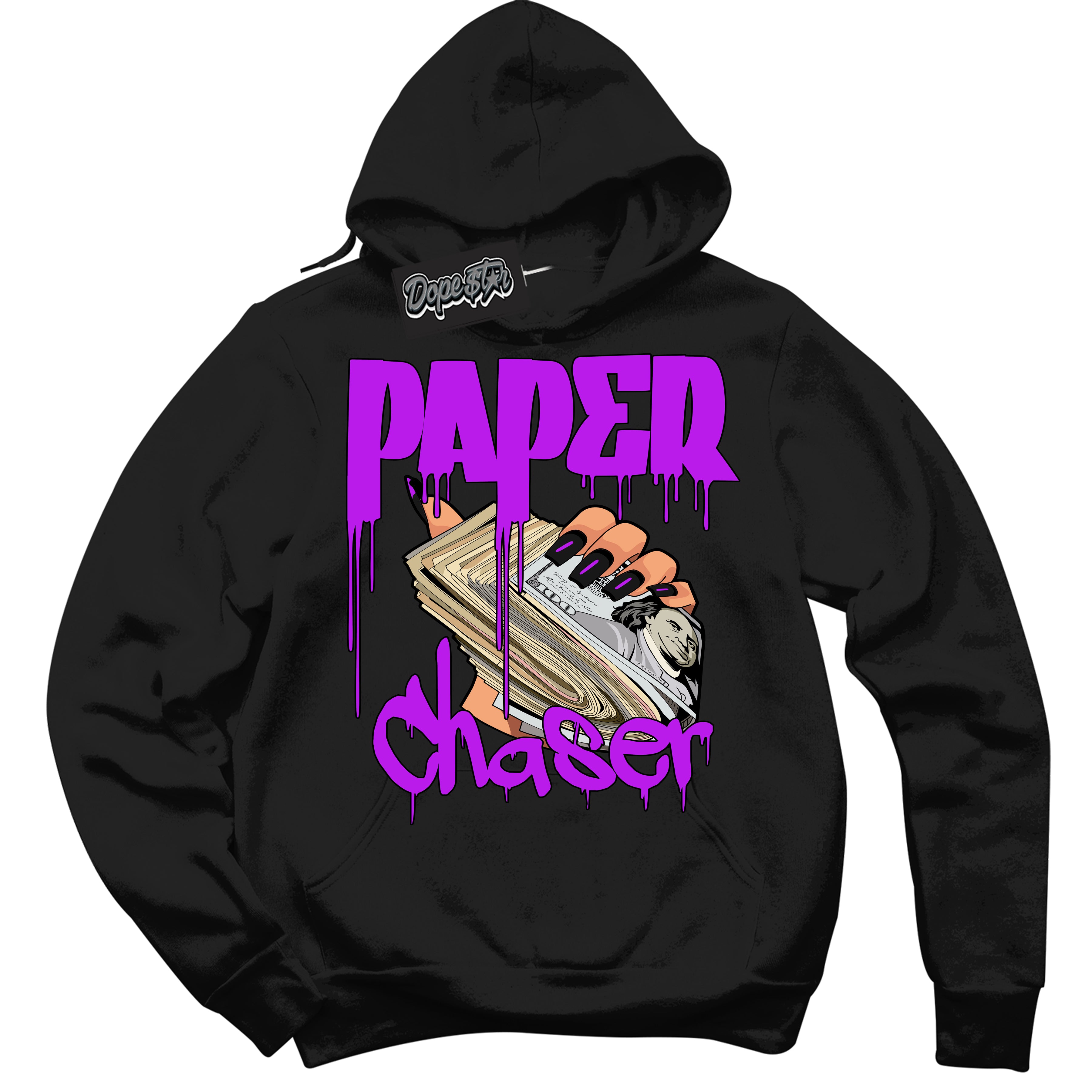 Cool Black Hoodie with “ Paper Chaser ” design that Perfectly Matches RTKT Genesis Dunk Sneakers.