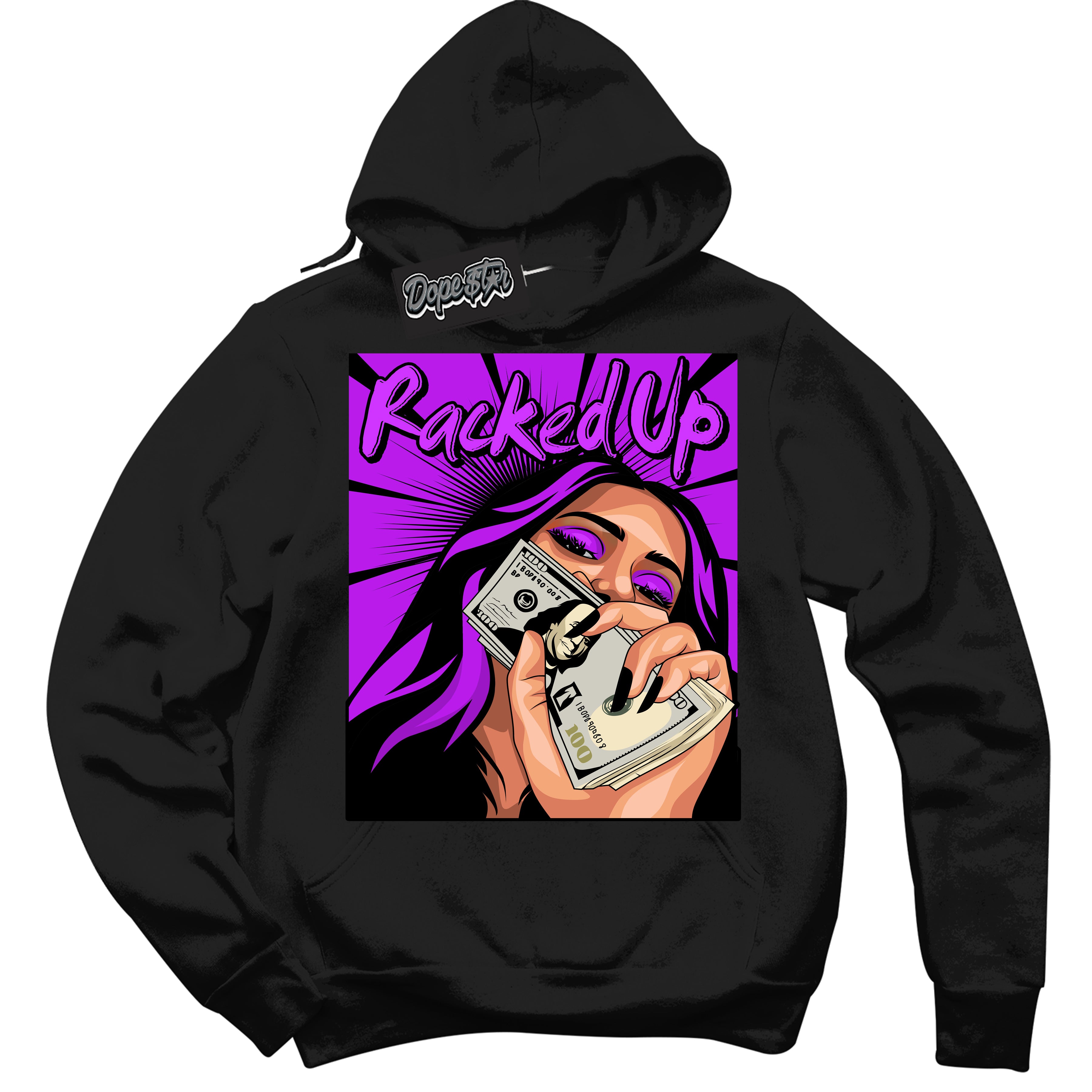 Cool Black Hoodie with “ Racked Up ” design that Perfectly Matches RTKT Genesis Dunk Sneakers.