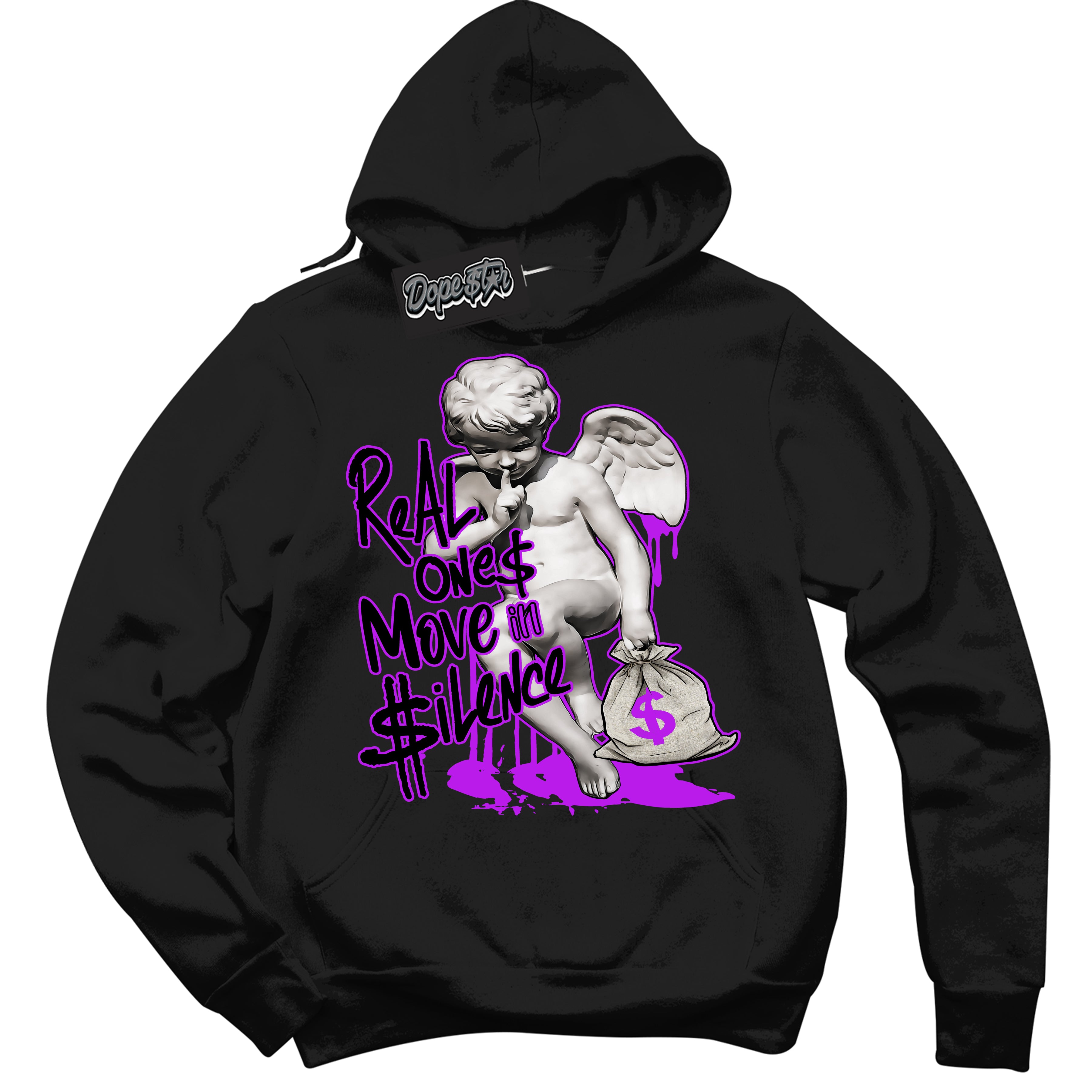 Cool Black Hoodie with “ Real Ones Cherub ” design that Perfectly Matches RTKT Genesis Dunk Sneakers.