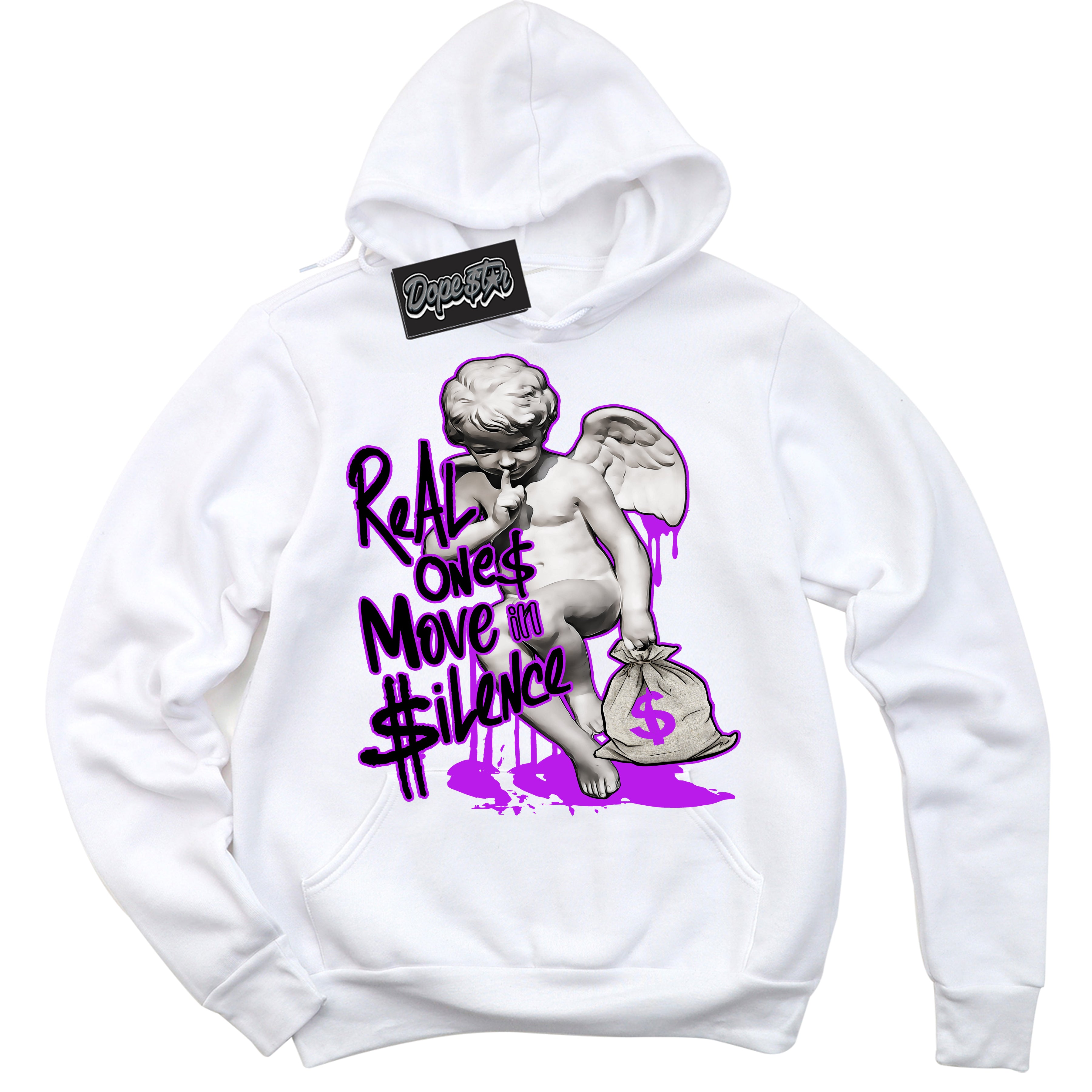 Cool White Hoodie with “ Real Ones Cherub ” design that Perfectly Matches RTKT Genesis Dunk Sneakers.