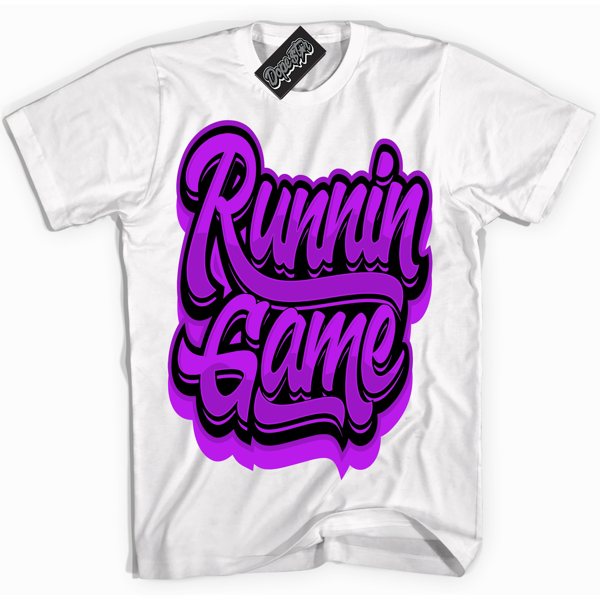 Cool White Shirt with “ Running Game” design that perfectly matches RTKT Genesis Dunk Sneakers.