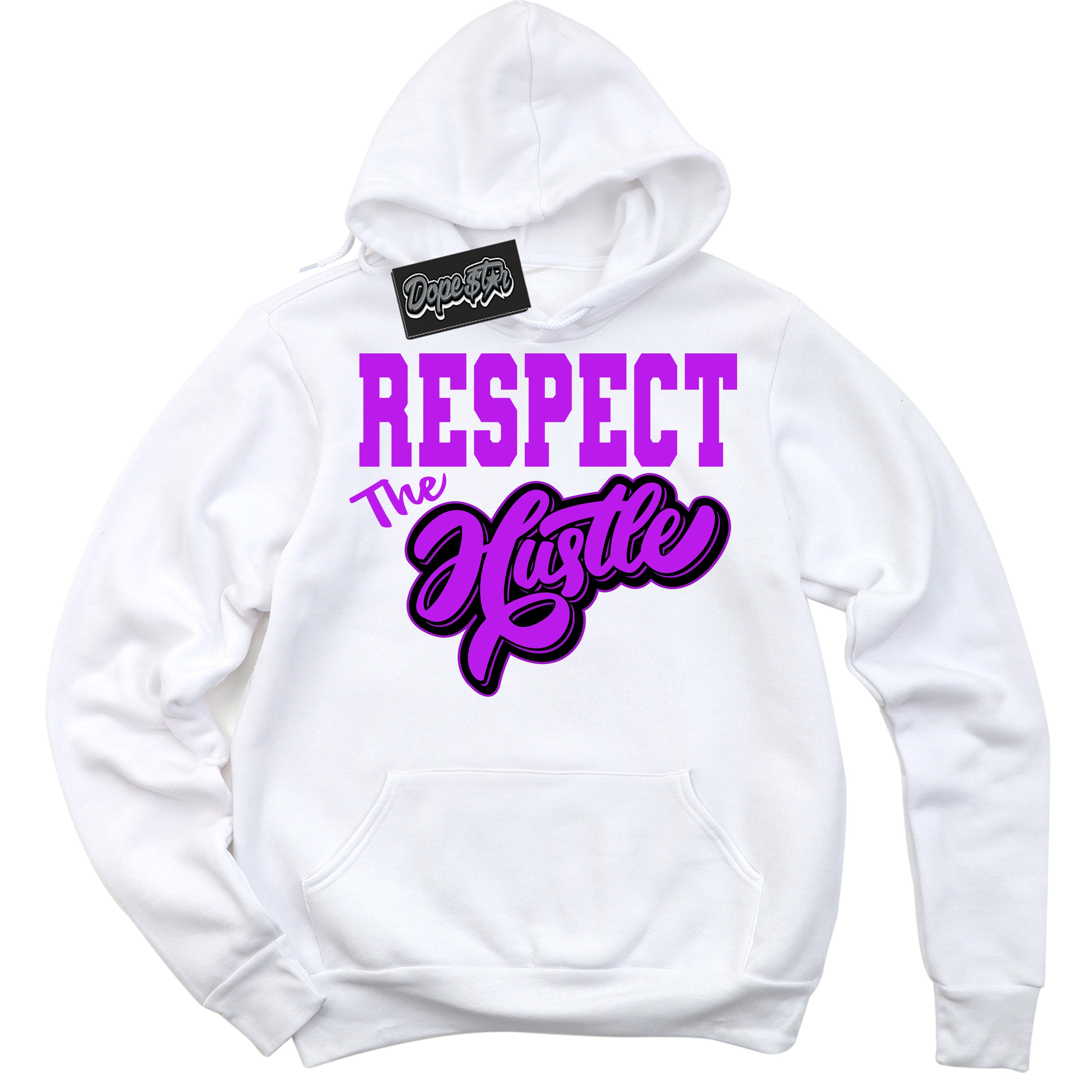 Cool White Hoodie with “ Respect The Hustle ” design that Perfectly Matches RTKT Genesis Dunk Sneakers.