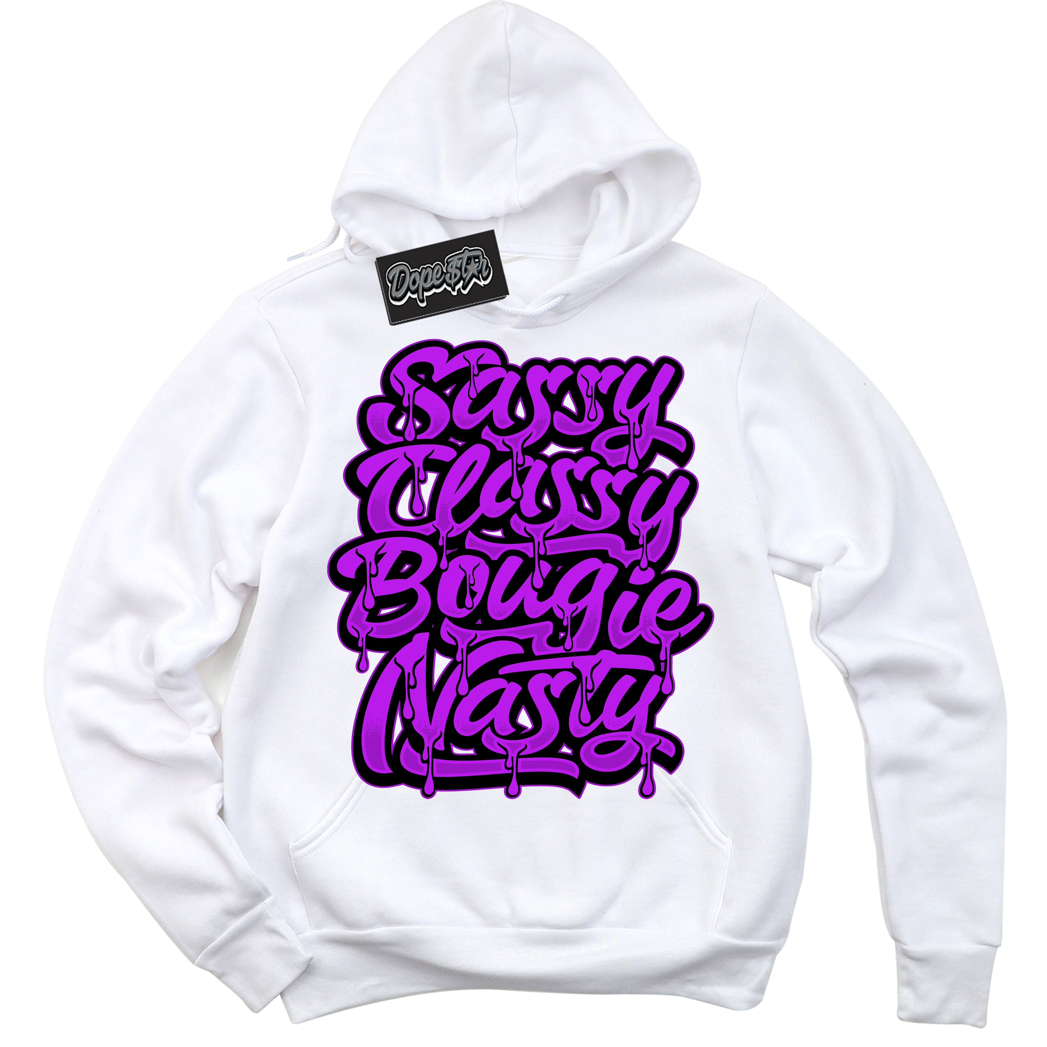 Cool White Hoodie with “ Sassy Classy ” design that Perfectly Matches RTKT Genesis Dunk Sneakers.