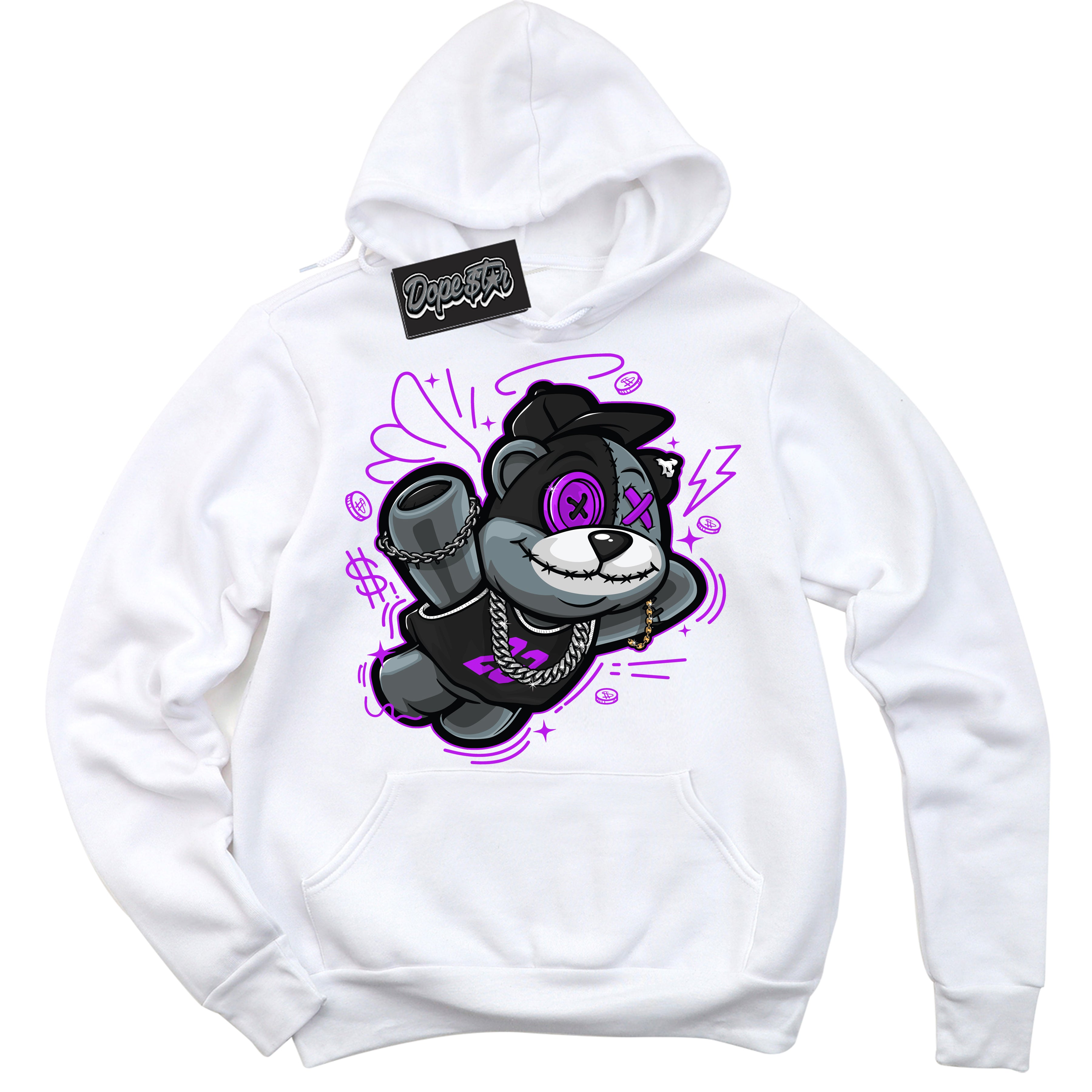 Cool White Hoodie with “ Slam Dunk Bear ” design that Perfectly Matches RTKT Genesis Dunk Sneakers.