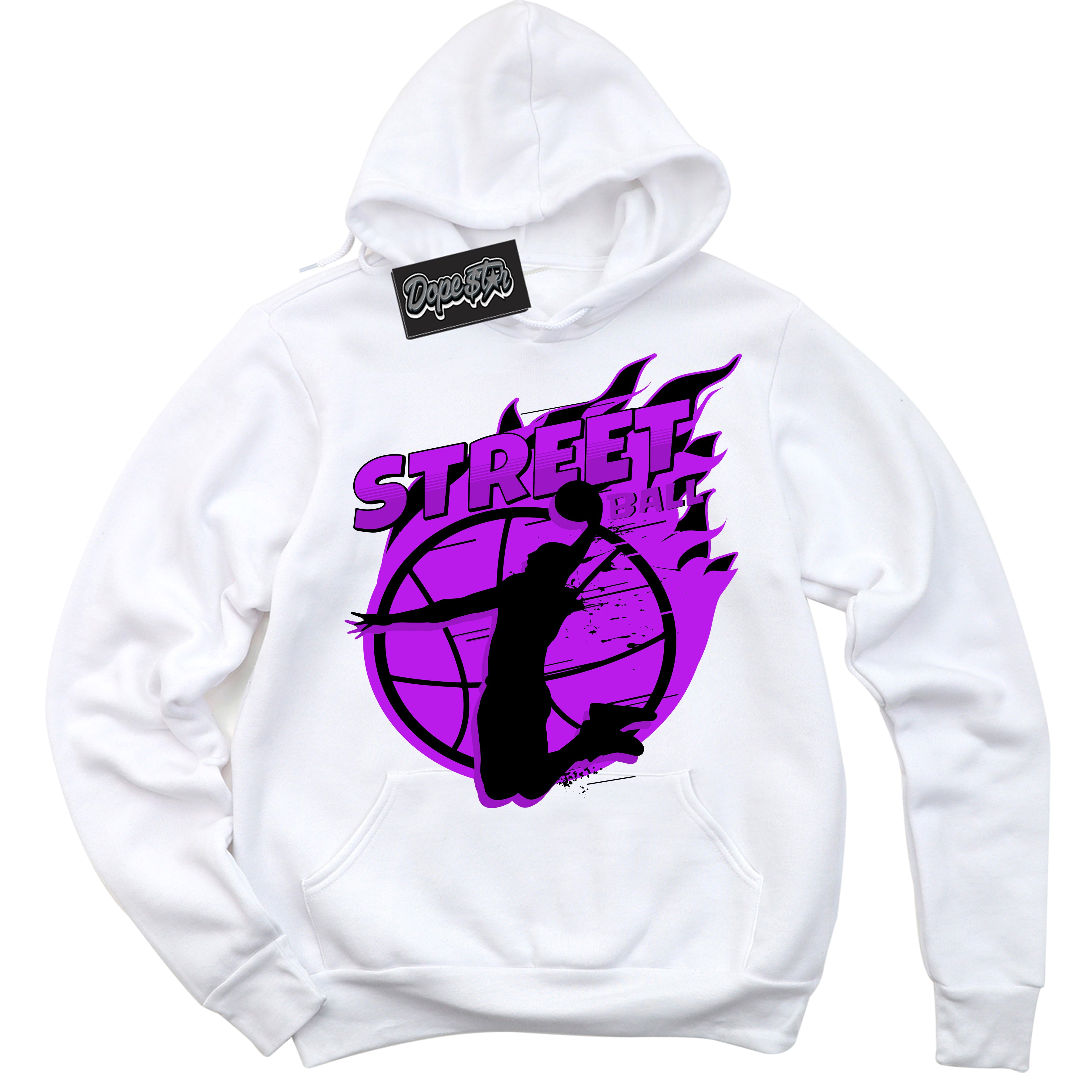Cool White Hoodie with “ Street Ball ” design that Perfectly Matches RTKT Genesis Dunk Sneakers.