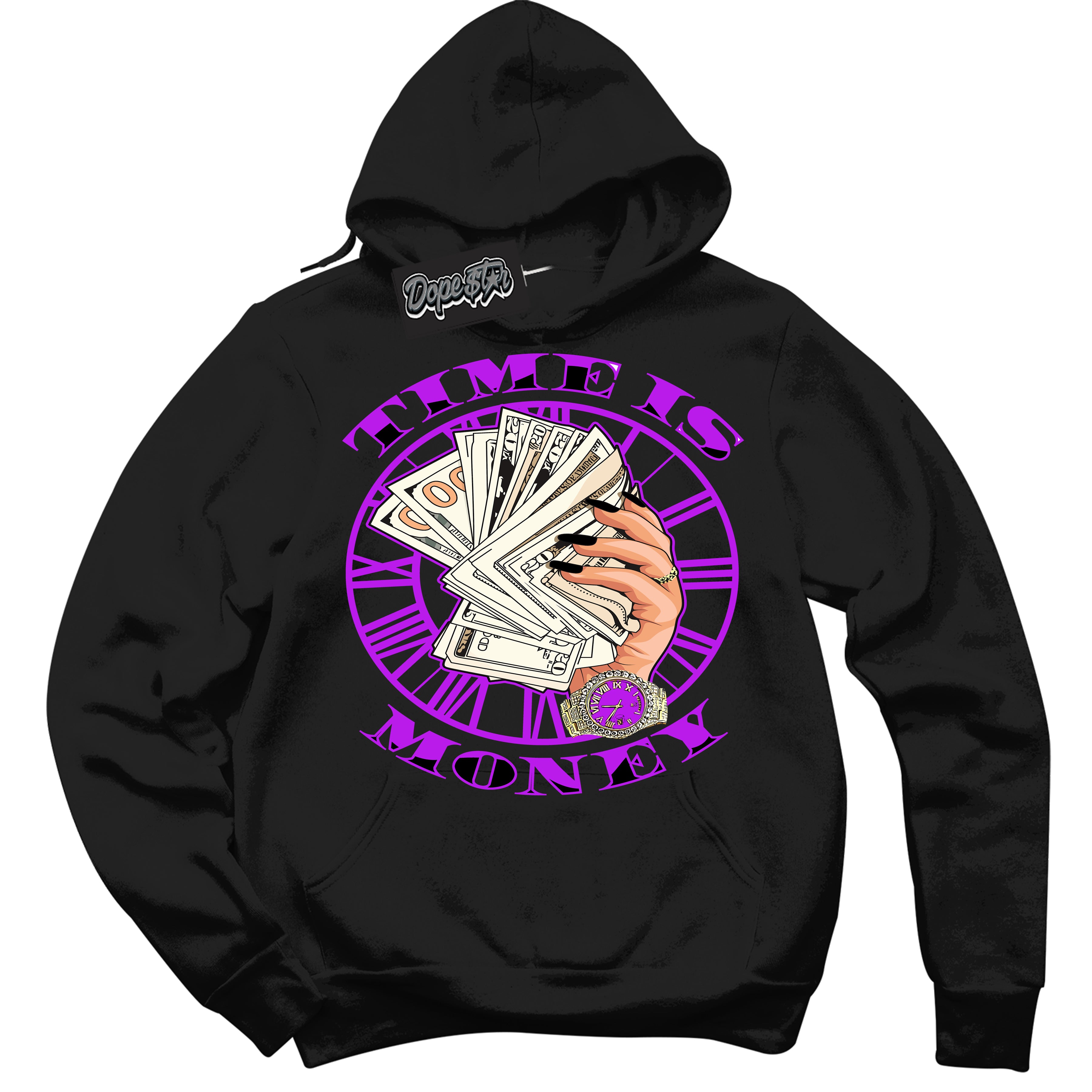 Cool Black Hoodie with “ Time Is Money ” design that Perfectly Matches RTKT Genesis Dunk Sneakers.