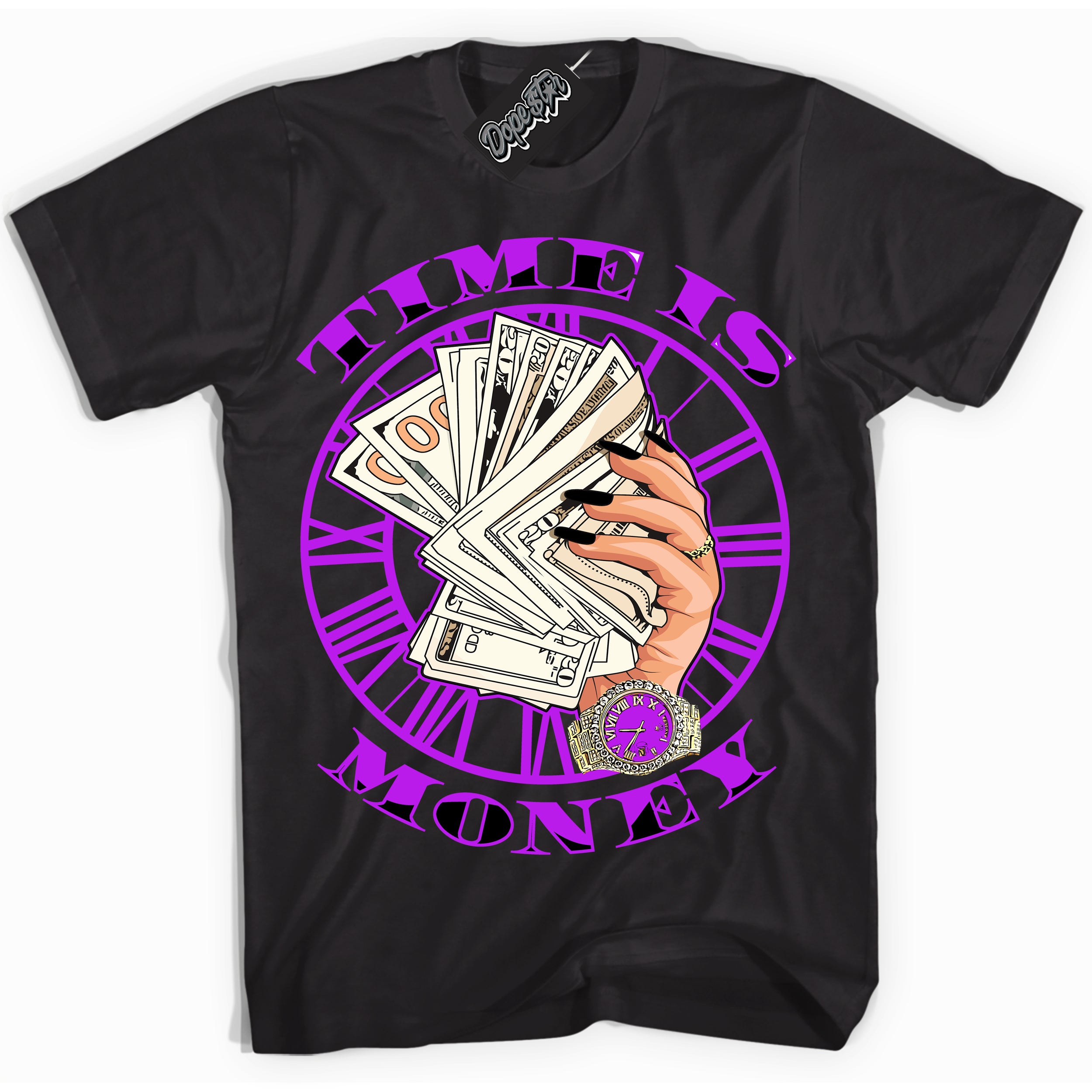 Cool Black Shirt with “ Time Is Money” design that perfectly matches RTKT Genesis Dunk Sneakers.