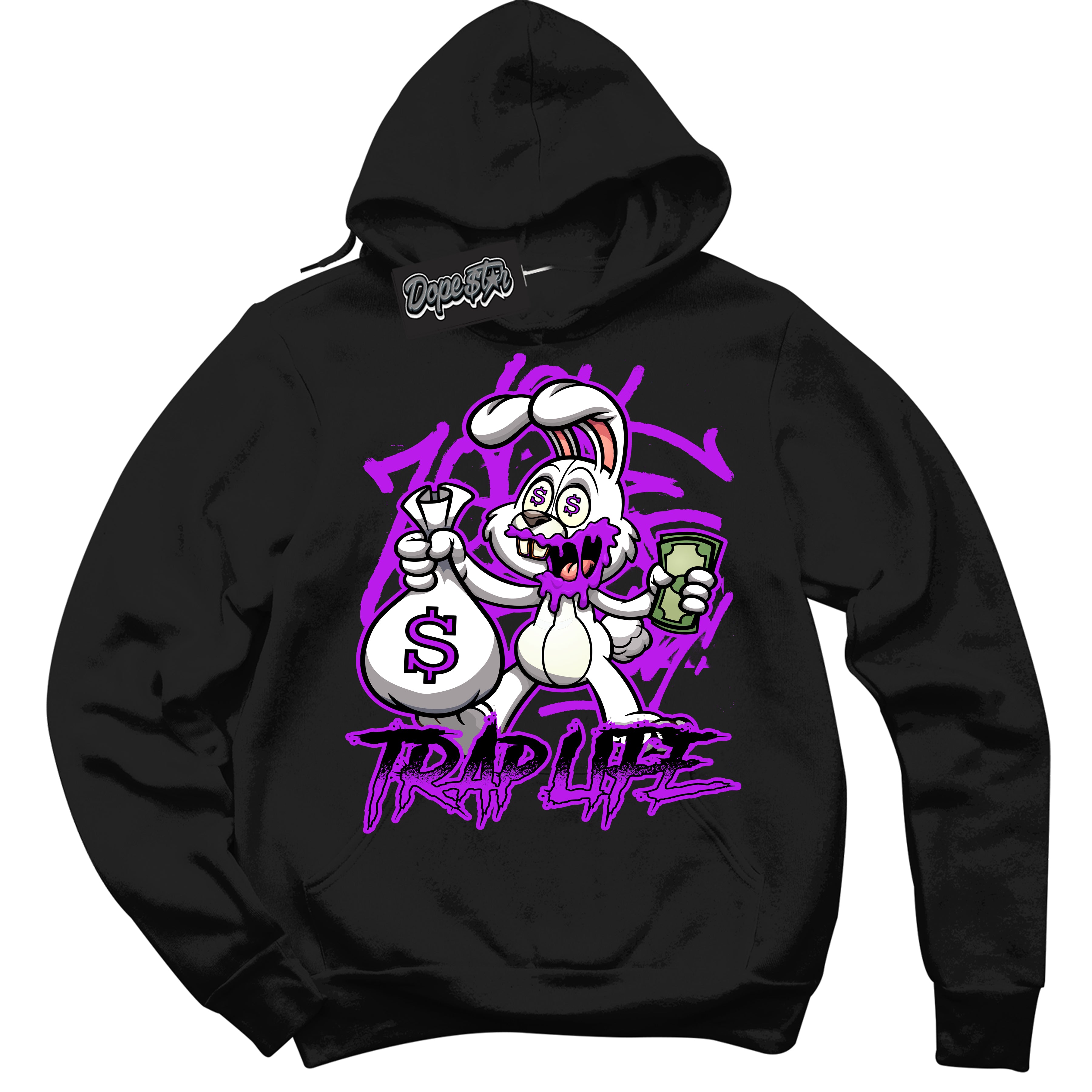 Cool Black Hoodie with “ Trap Rabbit ” design that Perfectly Matches RTKT Genesis Dunk Sneakers.