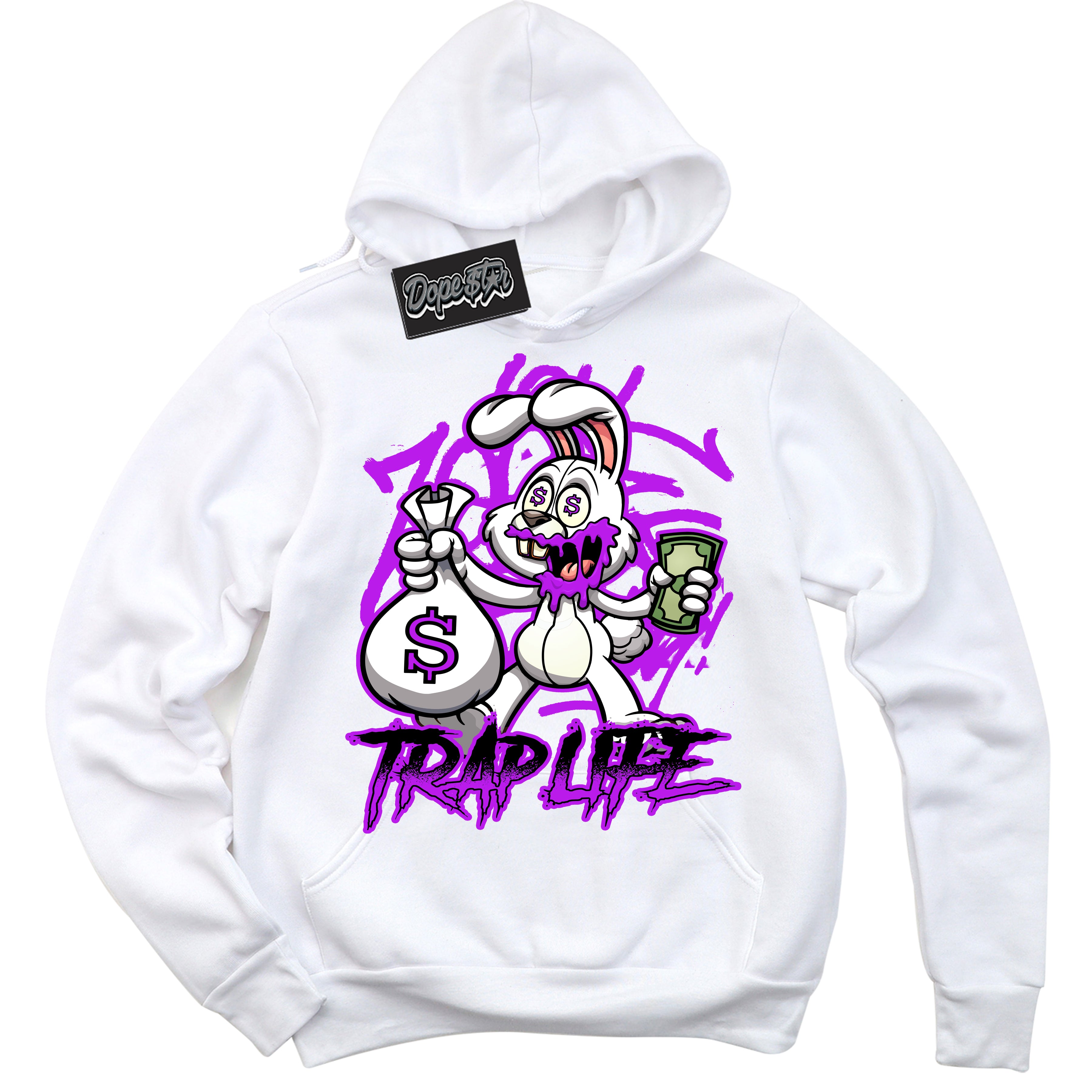 Cool White Hoodie with “ Trap Rabbit ” design that Perfectly Matches RTKT Genesis Dunk Sneakers.