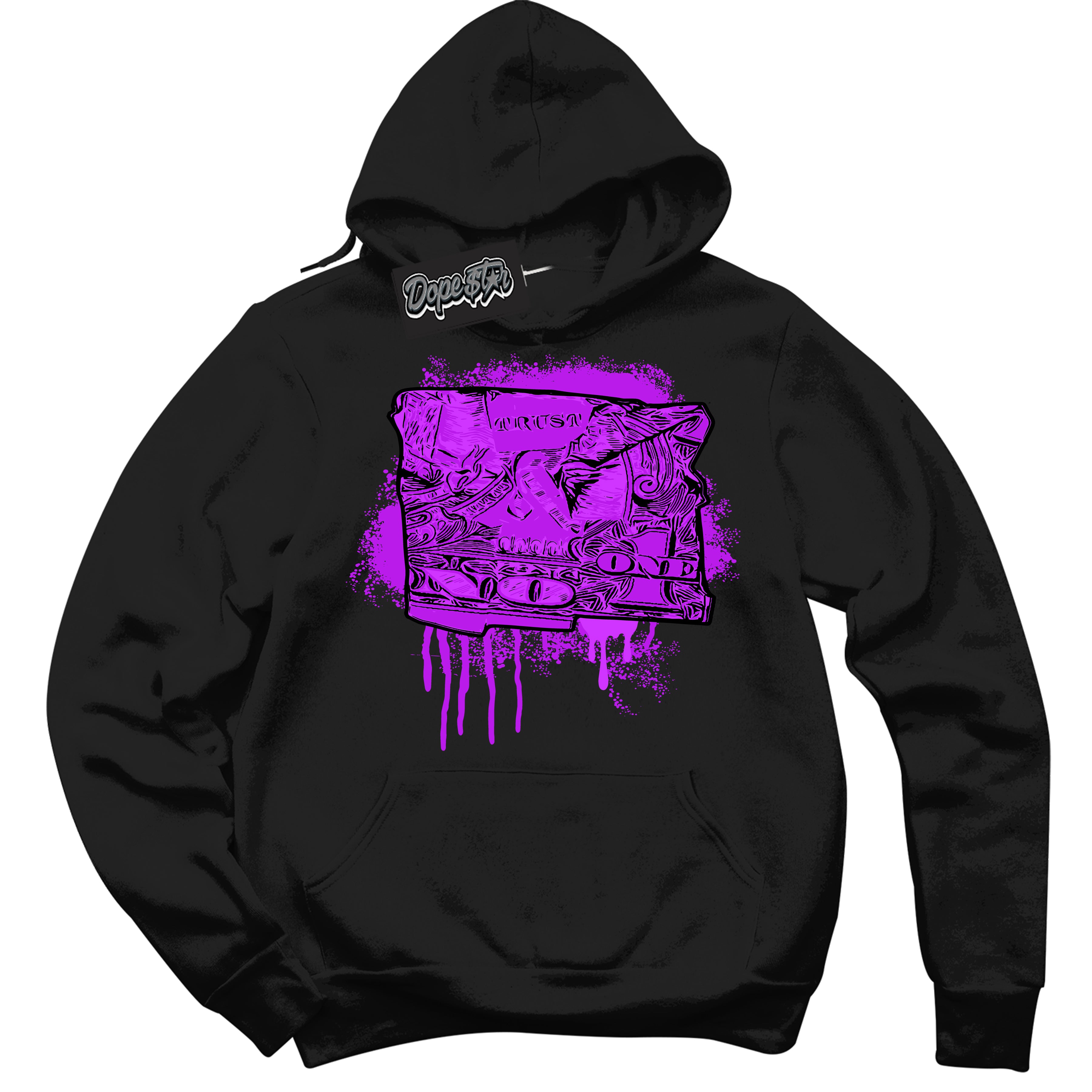 Cool Black Hoodie with “ Trust No One Dollar ” design that Perfectly Matches RTKT Genesis Dunk Sneakers.
