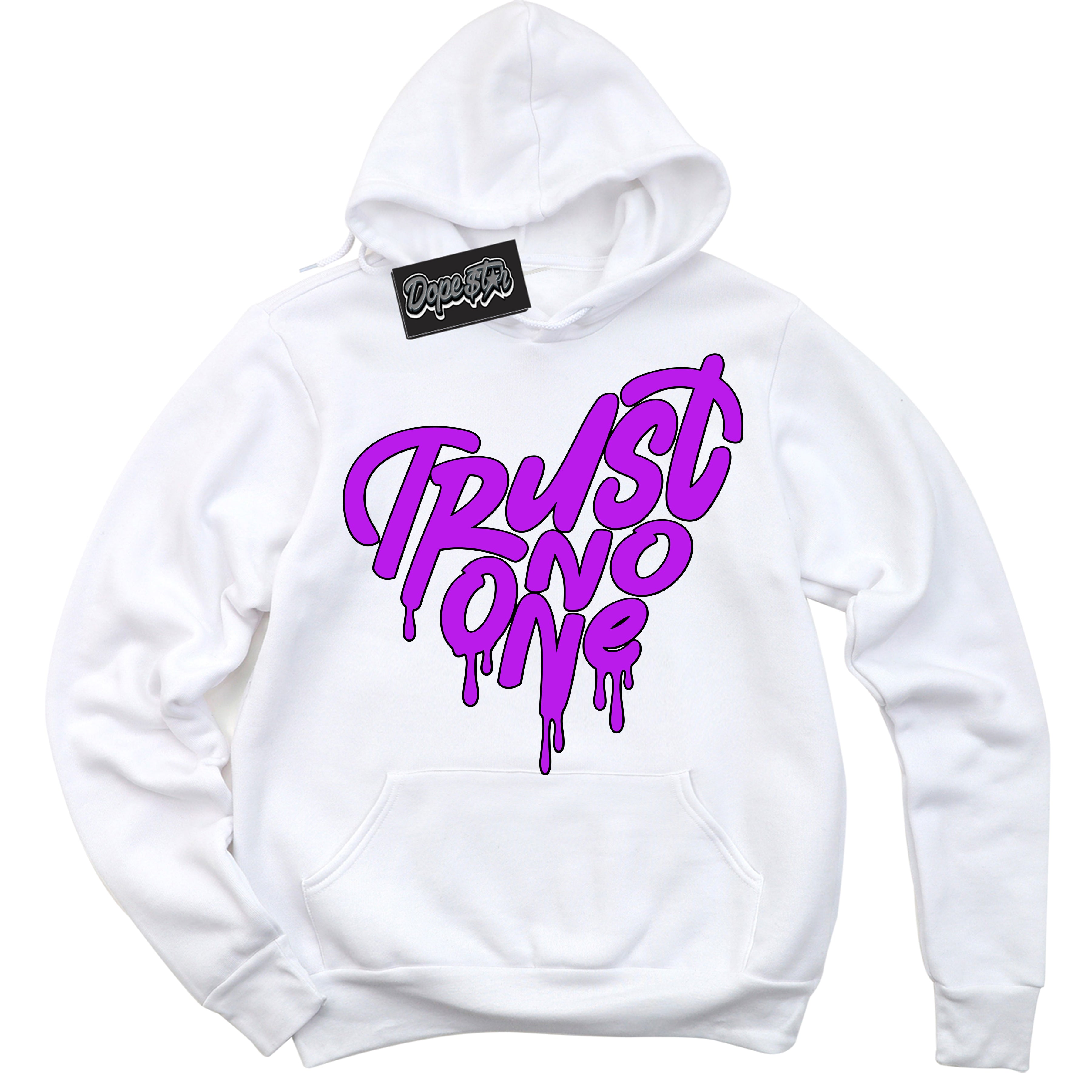 Cool White Hoodie with “ Trust No One Heart ” design that Perfectly Matches RTKT Genesis Dunk Sneakers.