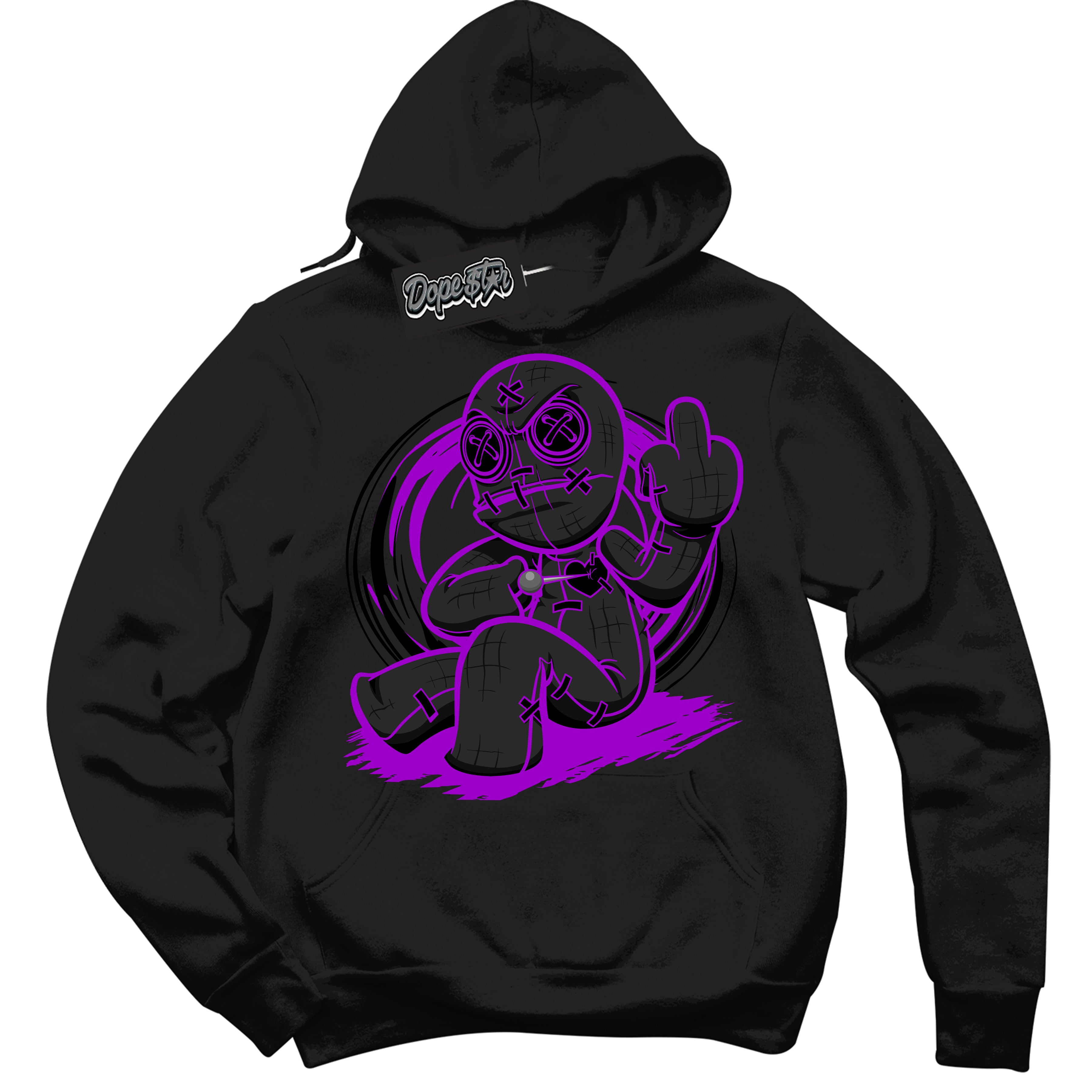 Cool Black Hoodie with “ VooDoo Doll ” design that Perfectly Matches RTKT Genesis Dunk Sneakers.