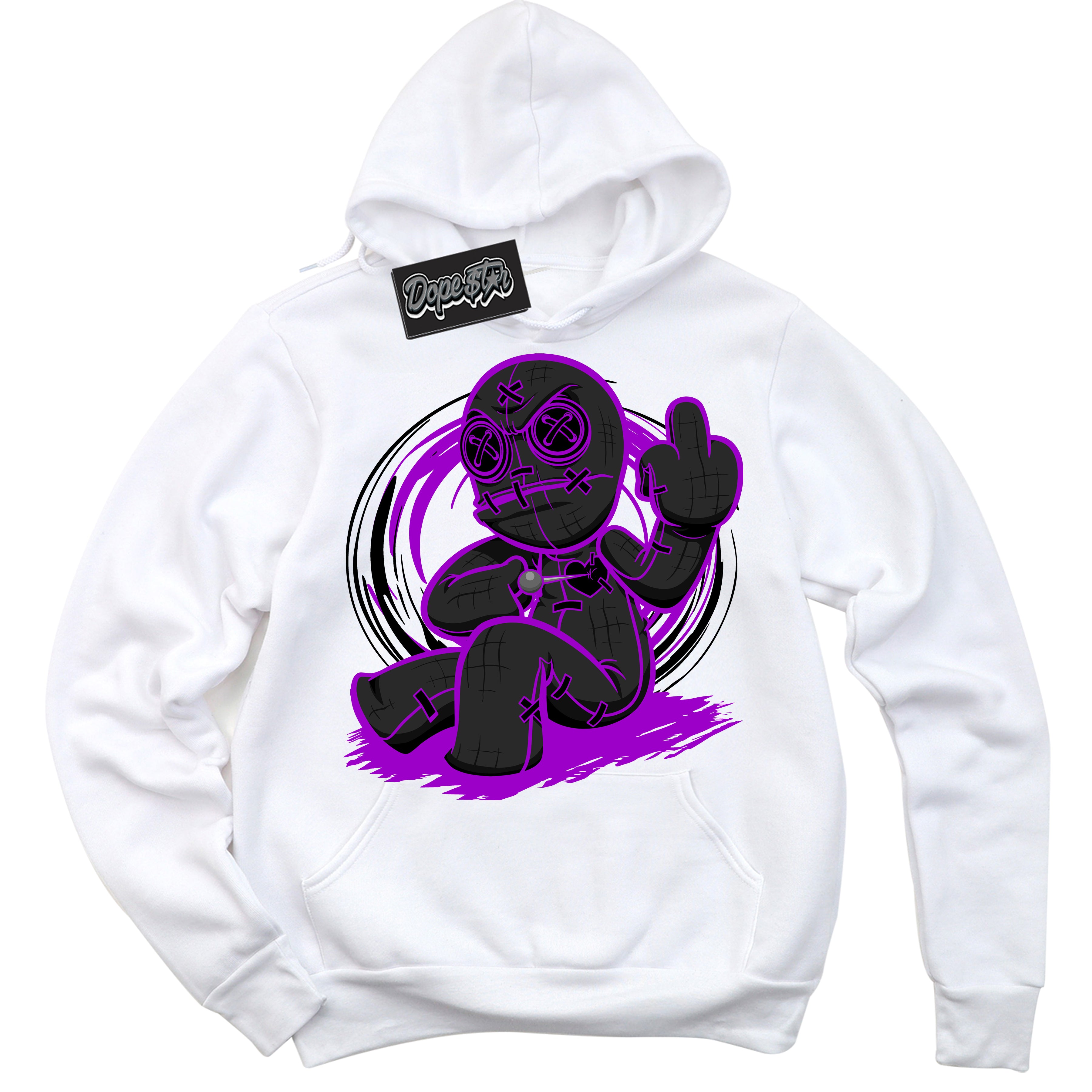 Cool White Hoodie with “ VooDoo Doll ” design that Perfectly Matches RTKT Genesis Dunk Sneakers.