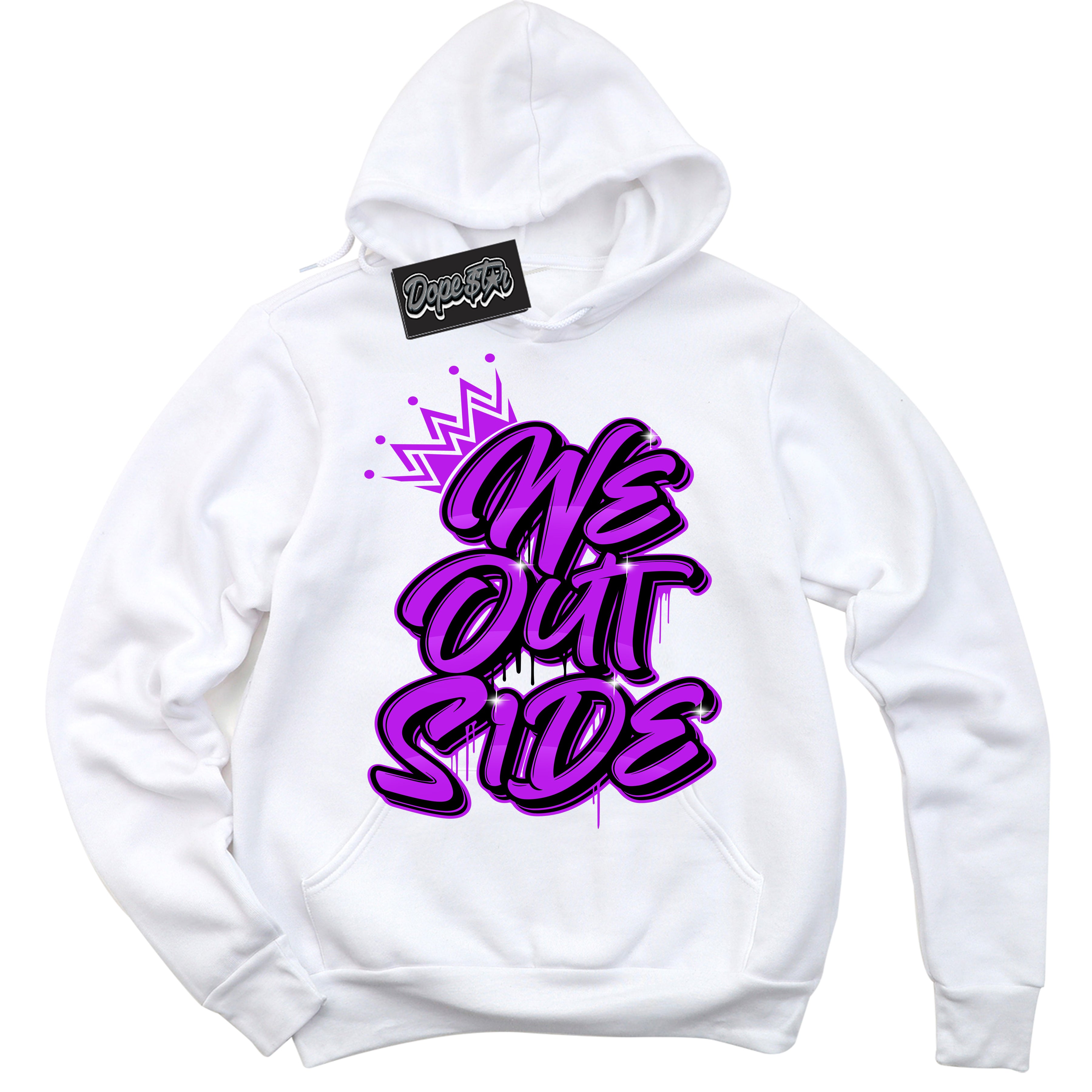 Cool White Hoodie with “ We Outside ” design that Perfectly Matches RTKT Genesis Dunk Sneakers.