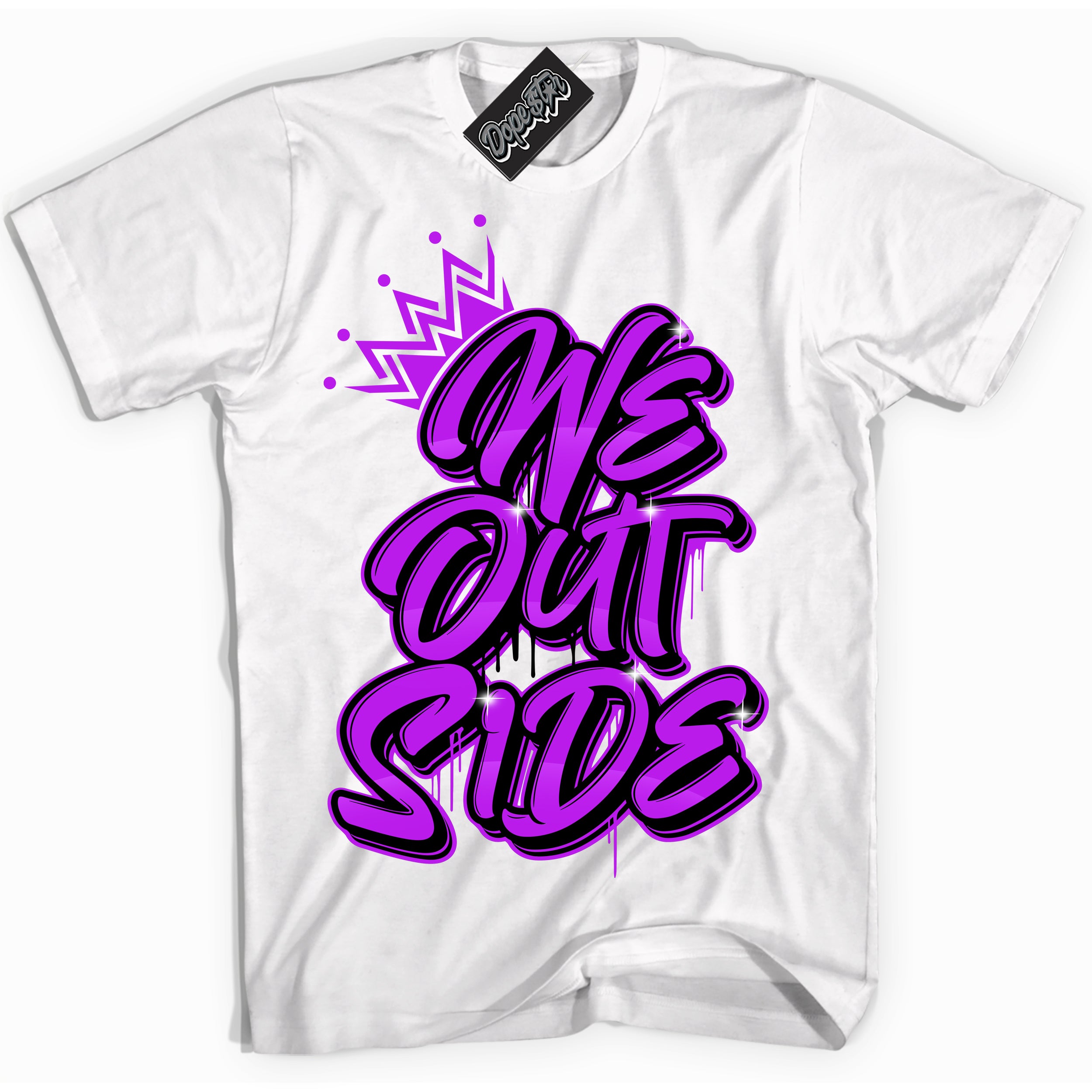 Cool White Shirt with “ We Outside” design that perfectly matches RTKT Genesis Dunk Sneakers.
