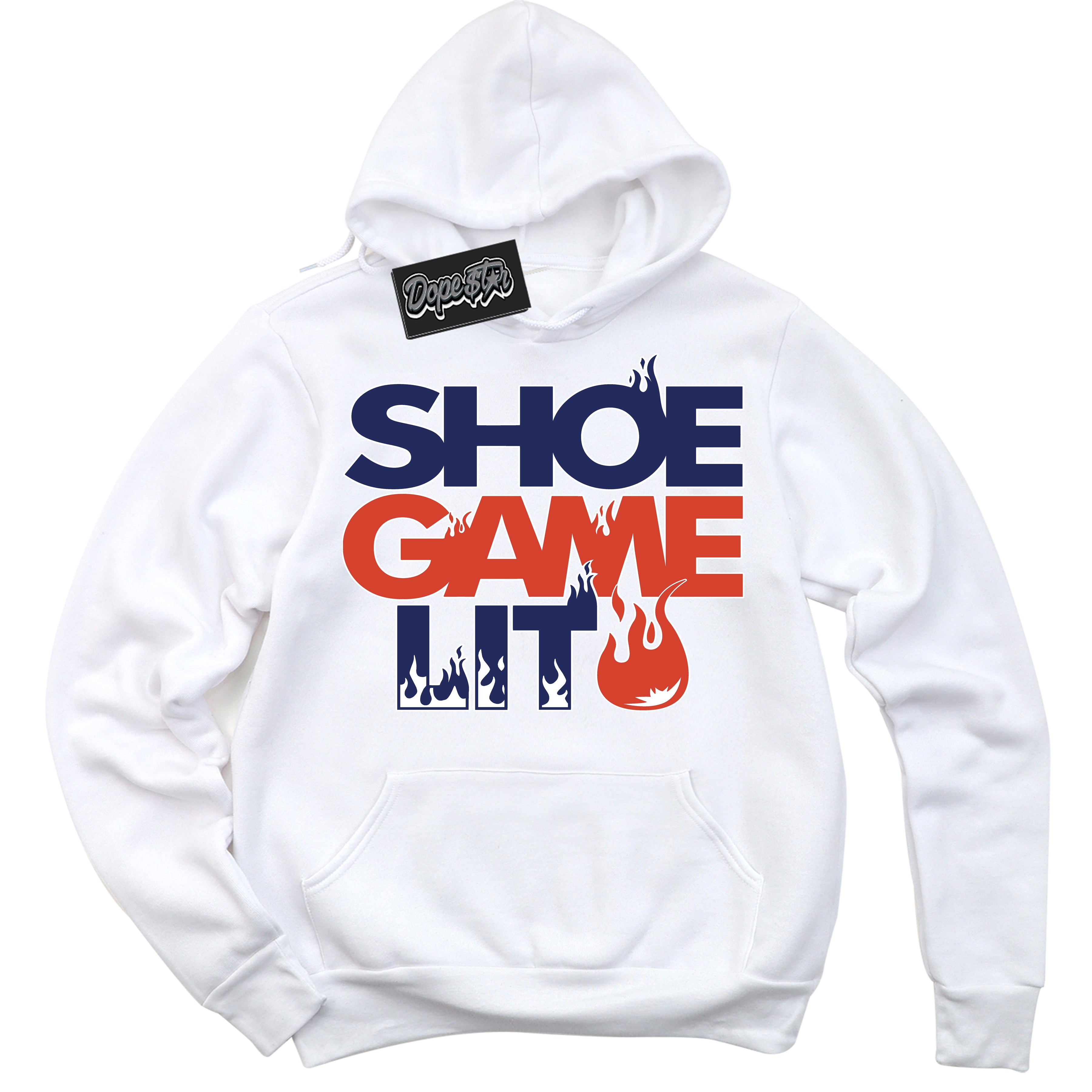 Cool White Hoodie with “ Shoe Game Lit ” design that Perfectly Matches Knicks Sneakers.