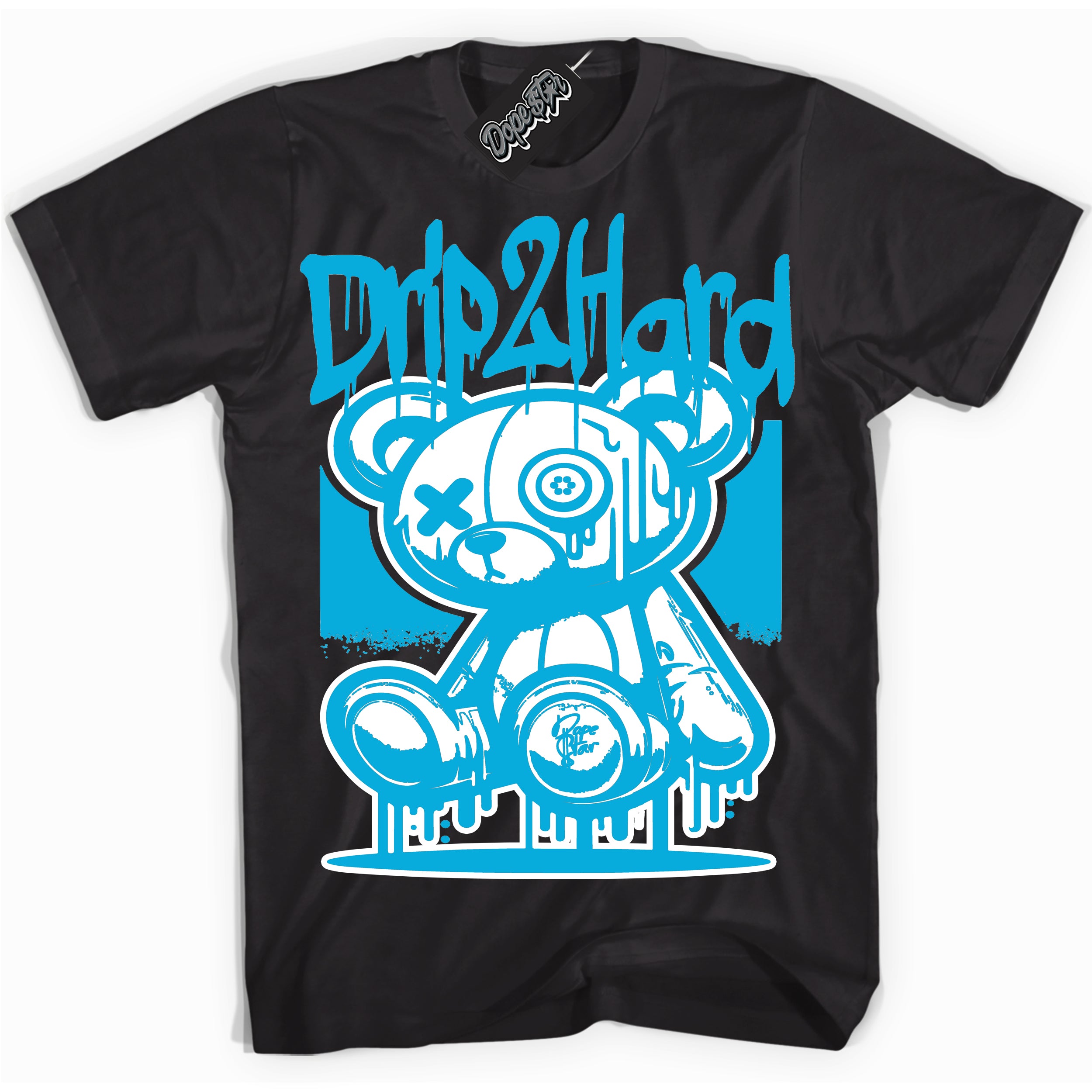 Cool Black graphic tee with “ Drip 2 Hard ” design, that perfectly matches Laser Blue
