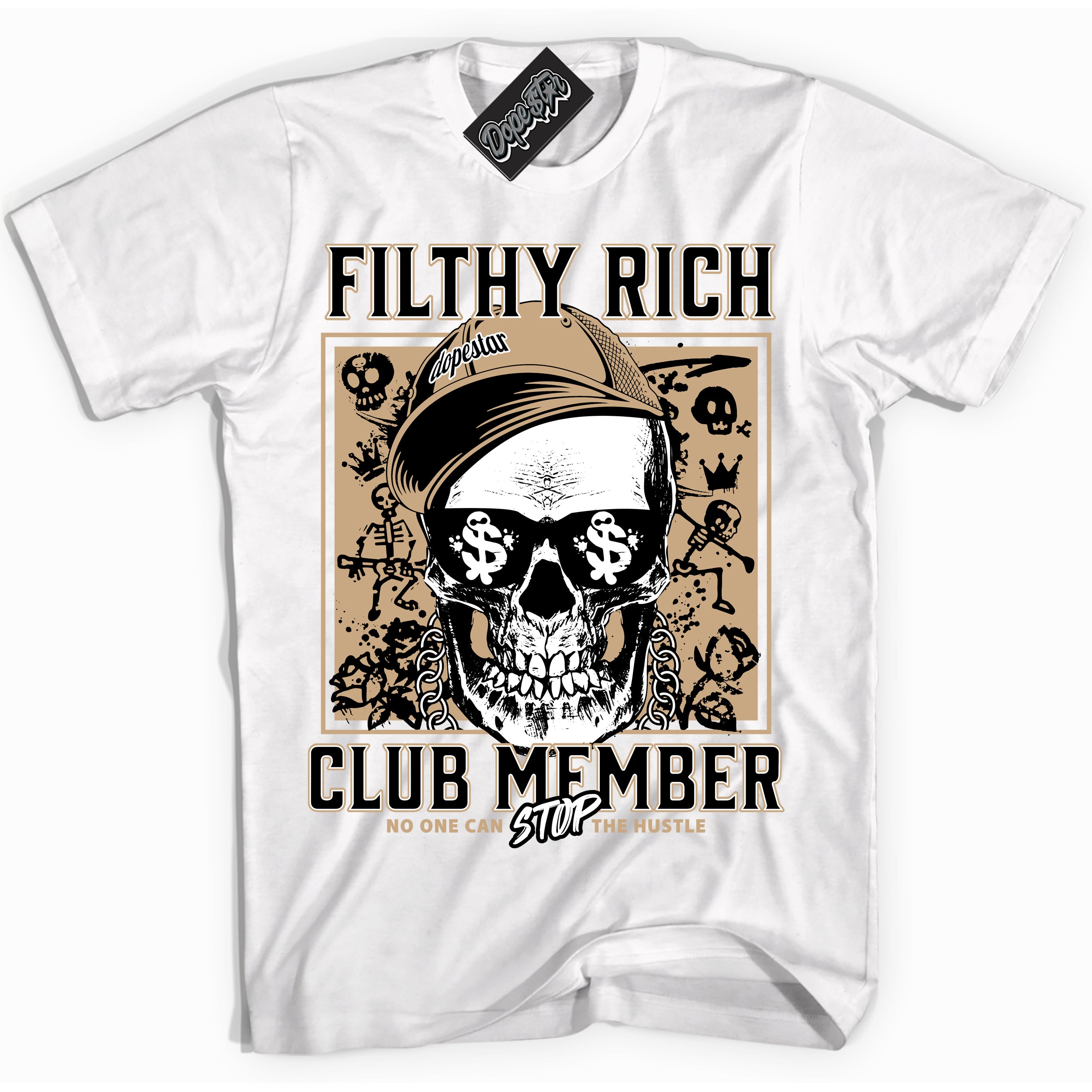 Cool White Shirt with “Filthy Rich” design that perfectly matches Black Anthracite Sesame Dunk.