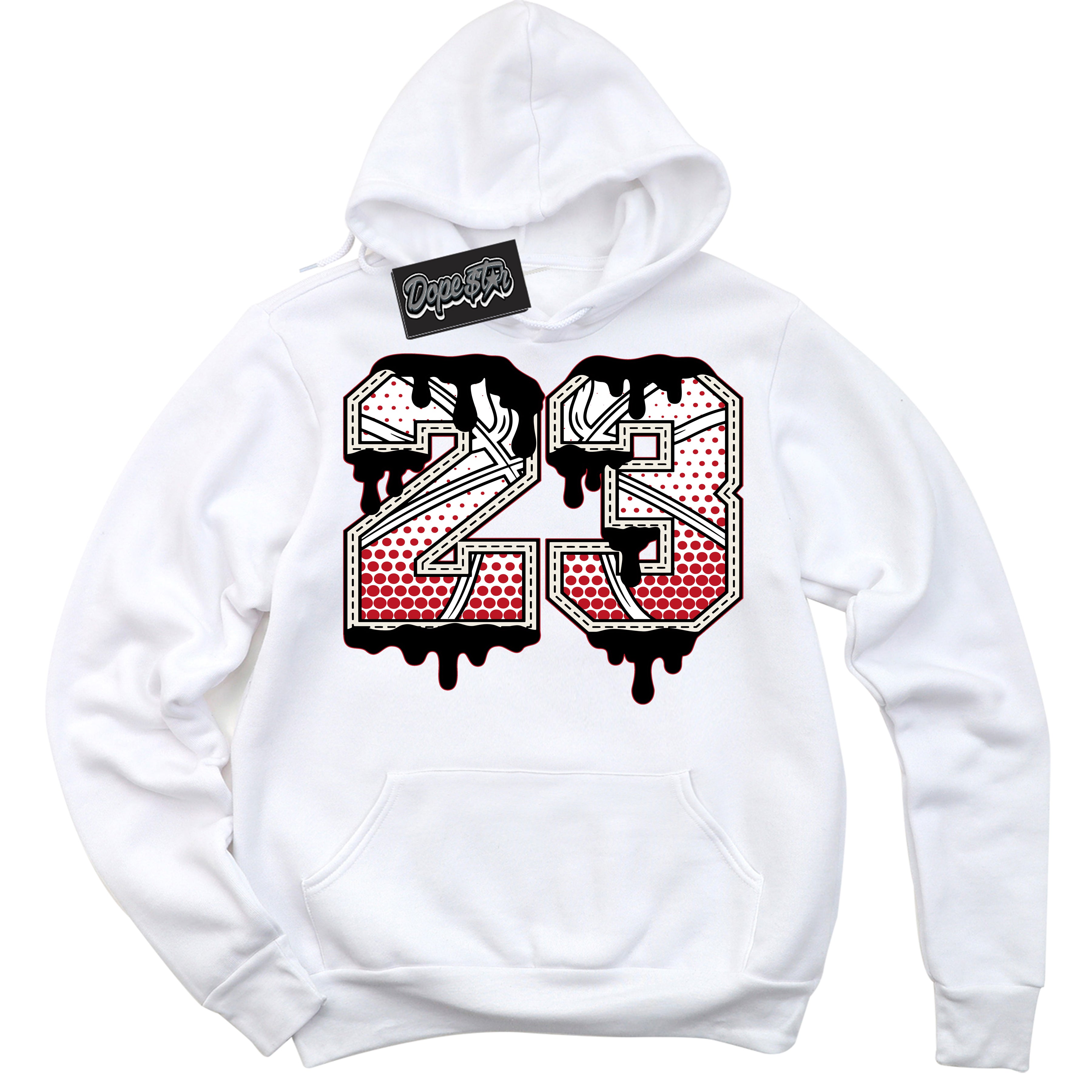 Cool White Hoodie with “ 23 Ball ” design that Perfectly Matches Black Dragon Red Dunk.
