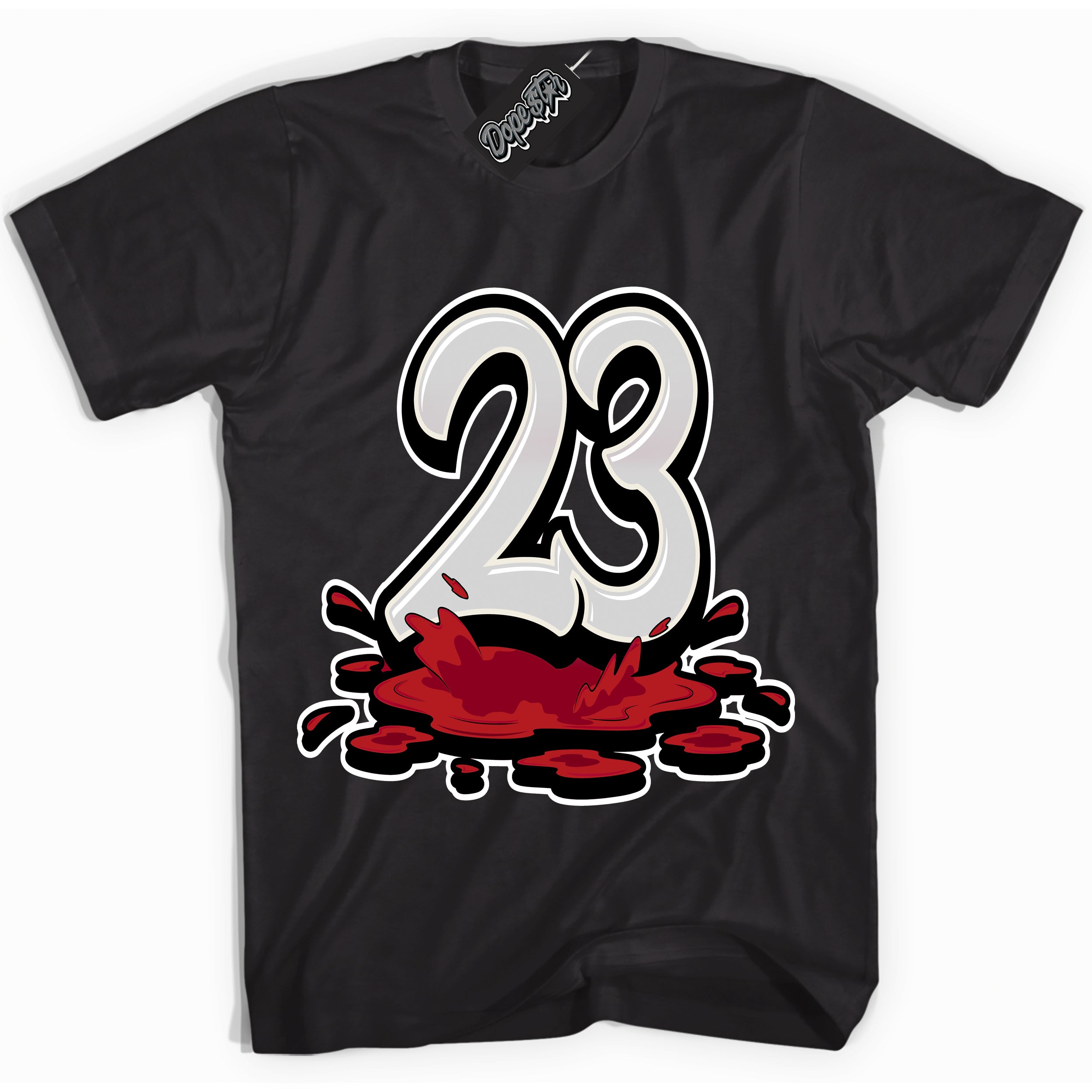 Cool Black Shirt with “ 23 Melting ” design that perfectly matches Black Dragon Red Dunk.